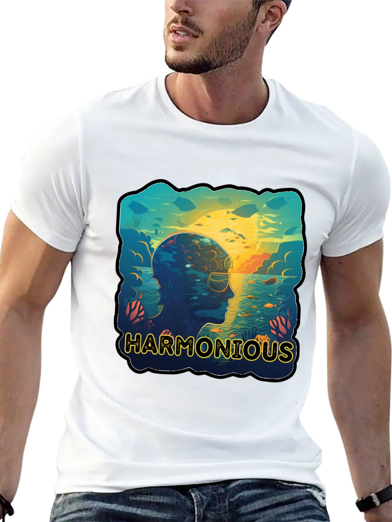 Harmonious Ocean Mind T-Shirt - Black Cotton Tee