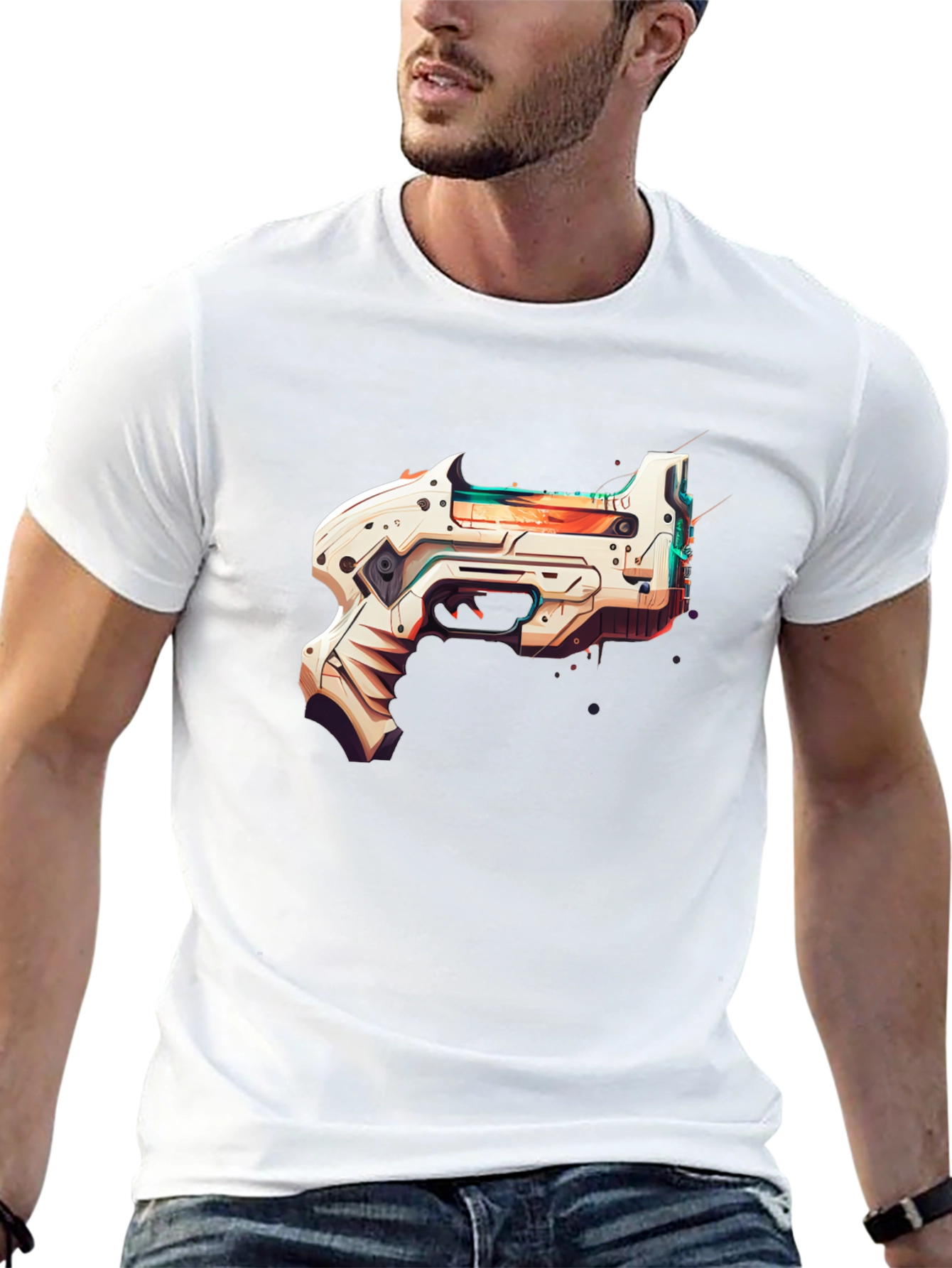 Futuristic Gun Graphic Black T-Shirt