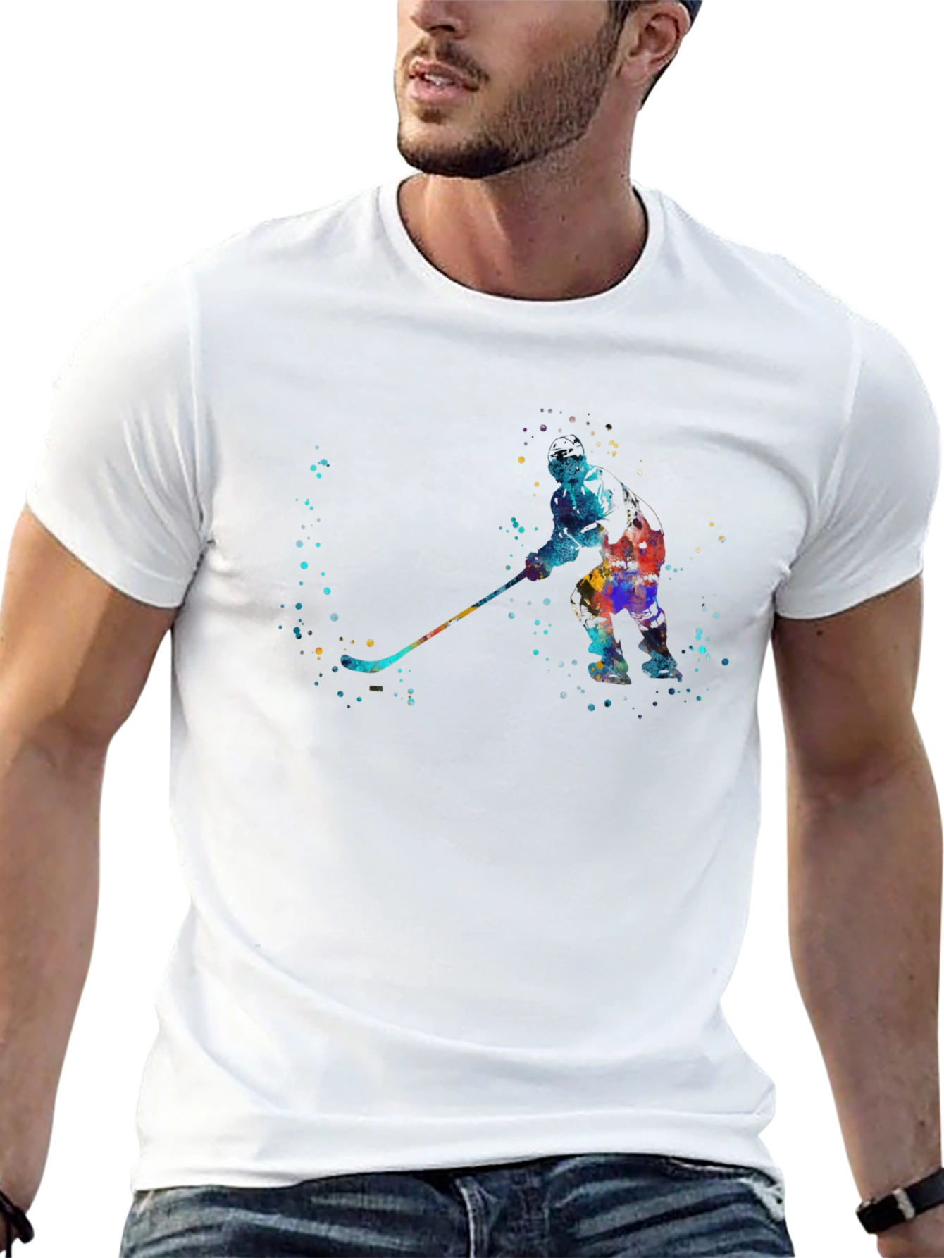 Abstract Hockey Player Black Graphic Tee