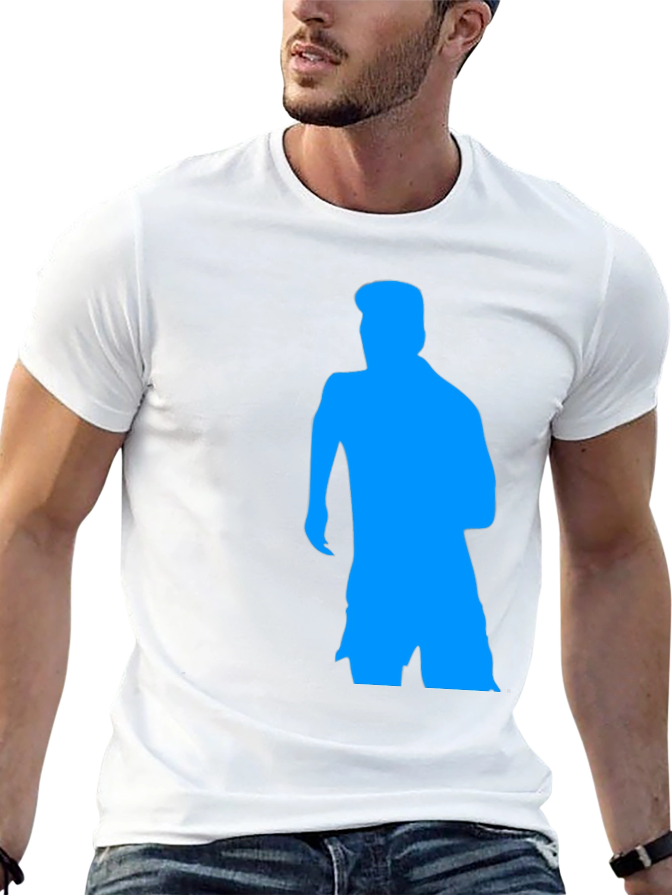 Black T-Shirt with Blue Silhouette Graphic