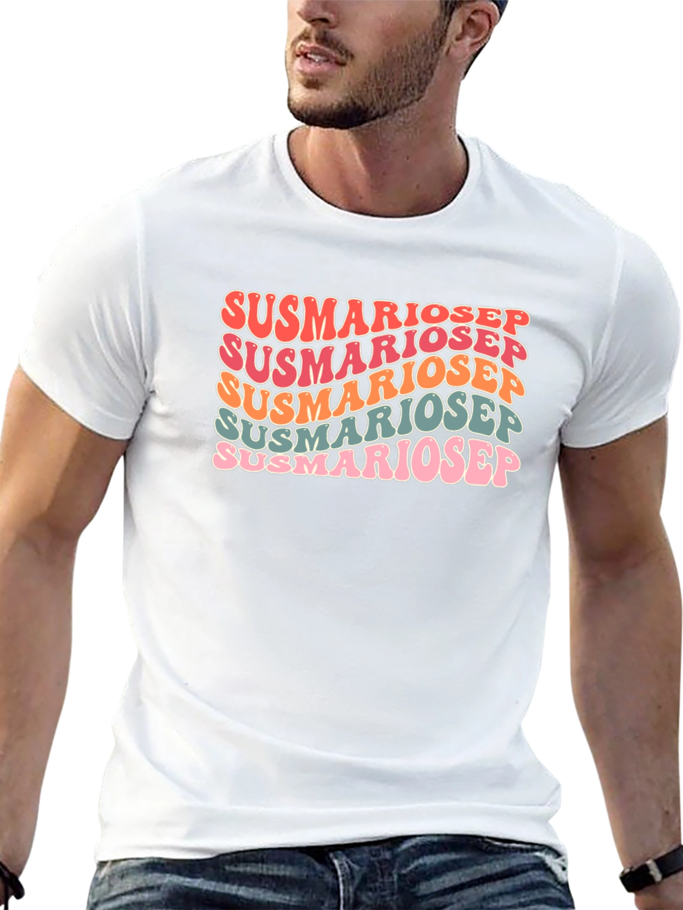 Susmariosep Text Graphic Tee - Retro Style Black T-Shirt