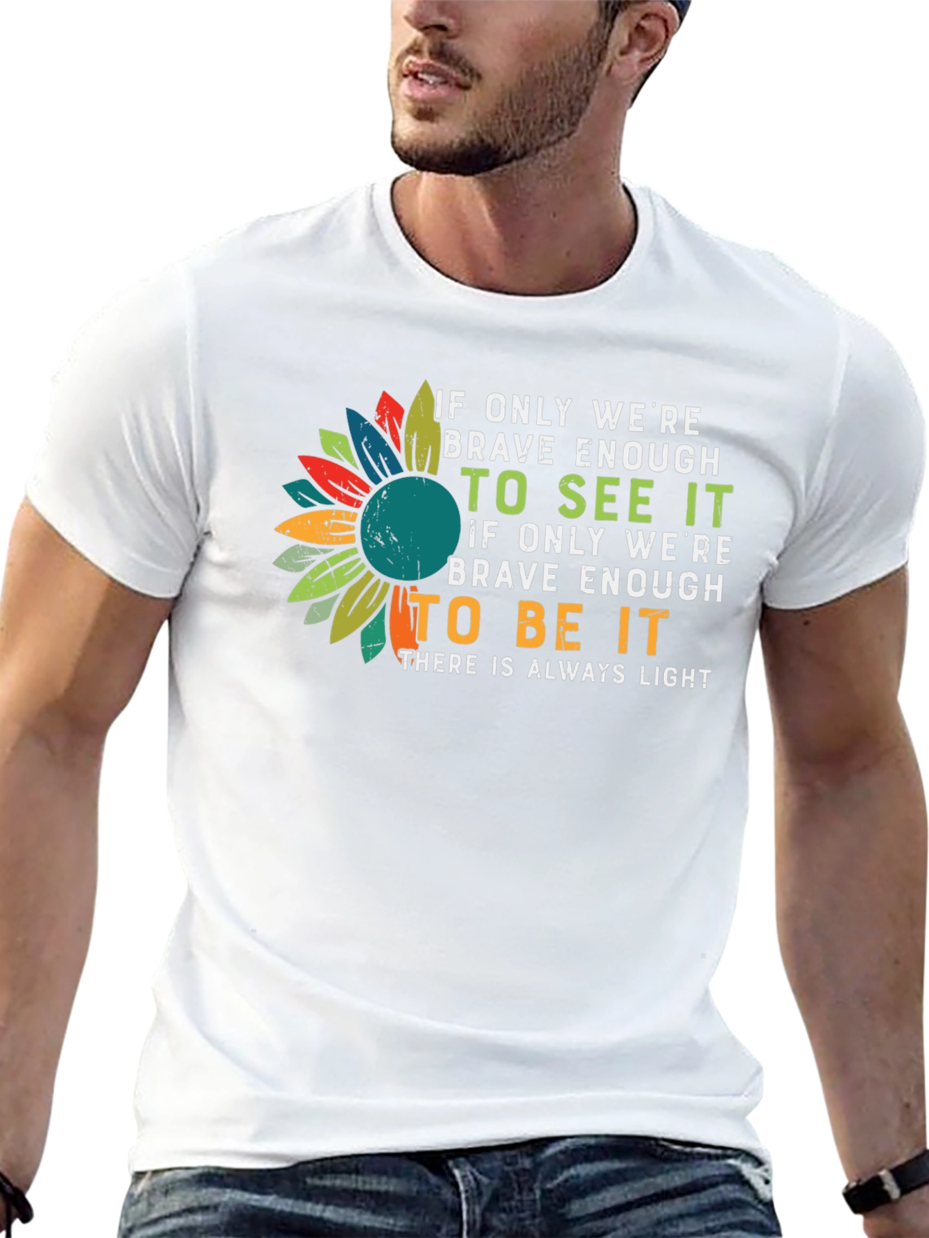 Inspirational Sunflower Graphic Tee - Be Brave Enough