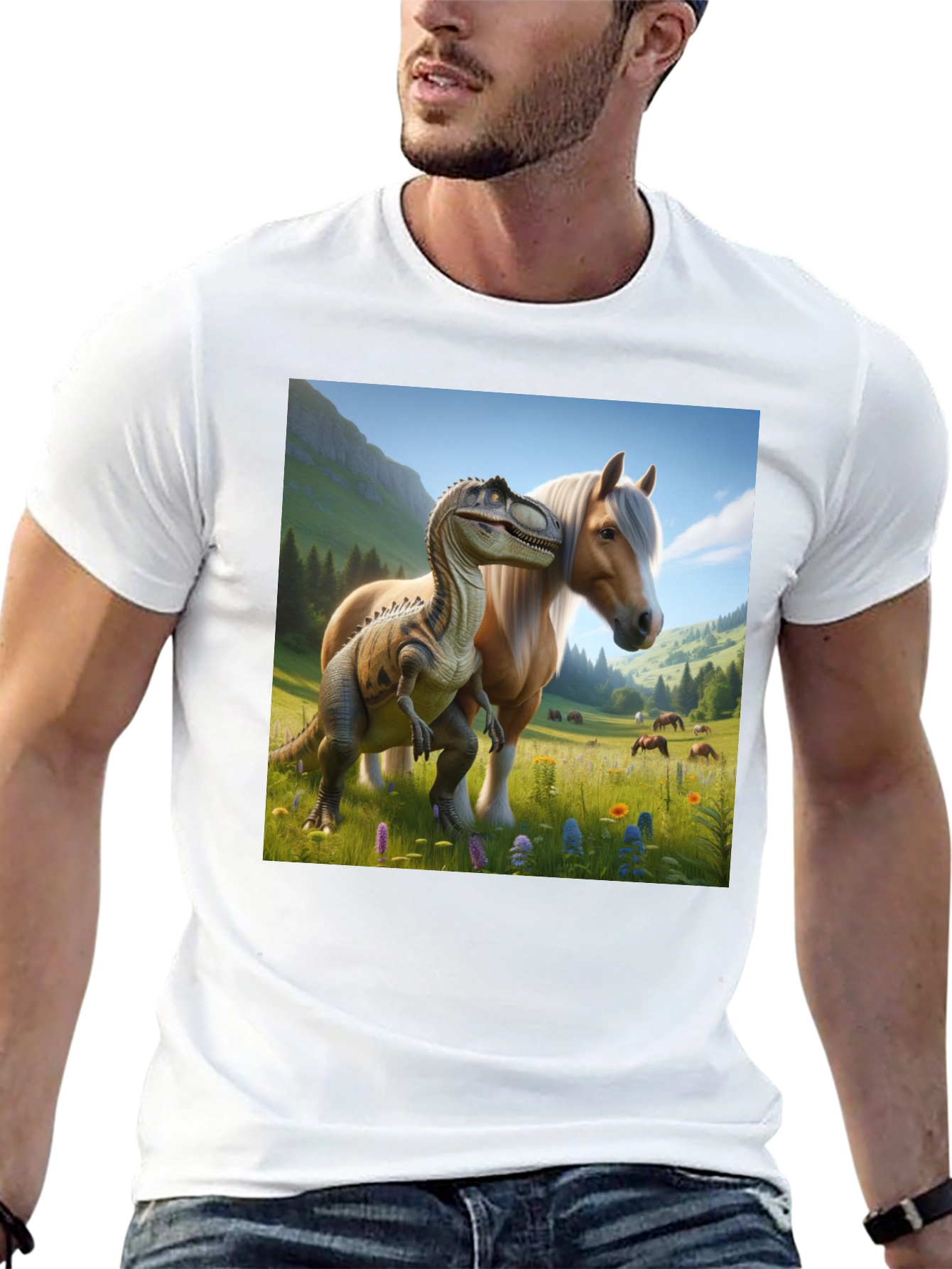 Dino & Horse T-Shirt - Fun Graphic Tee