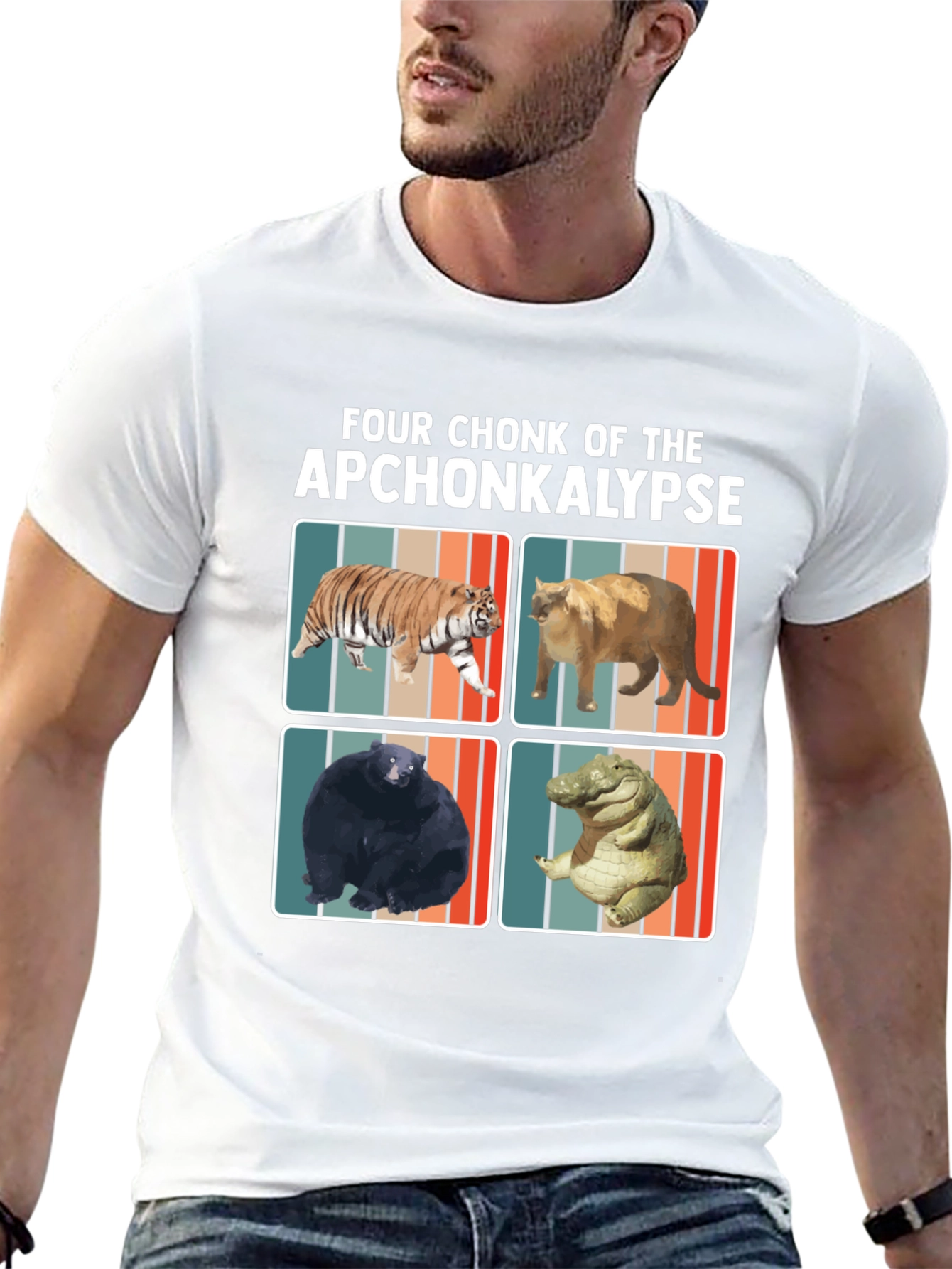Four Chonk of the Apchonkalypse Funny Graphic Tee
