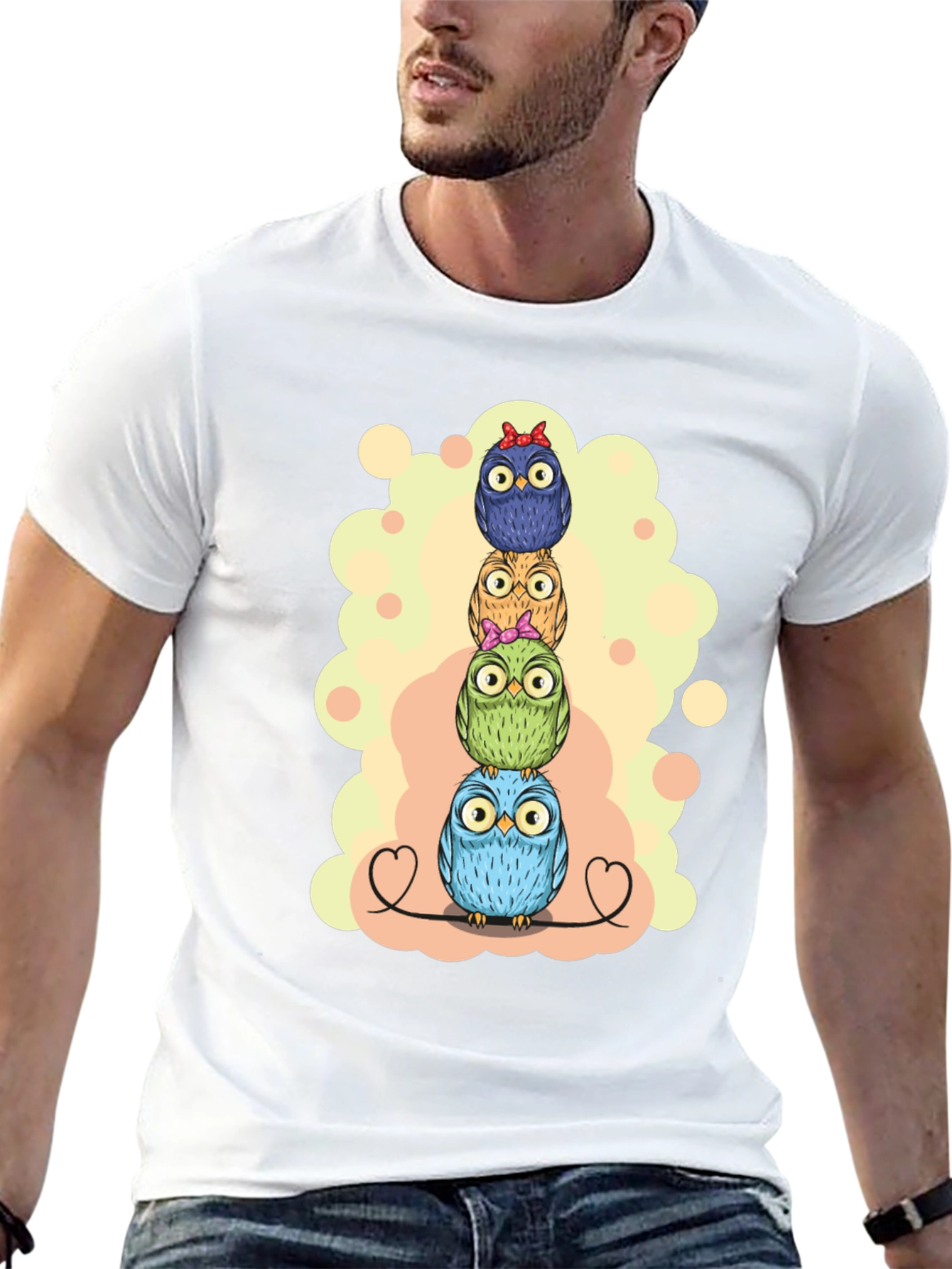 Stacked Owls Graphic Tee - Black Cotton T-Shirt