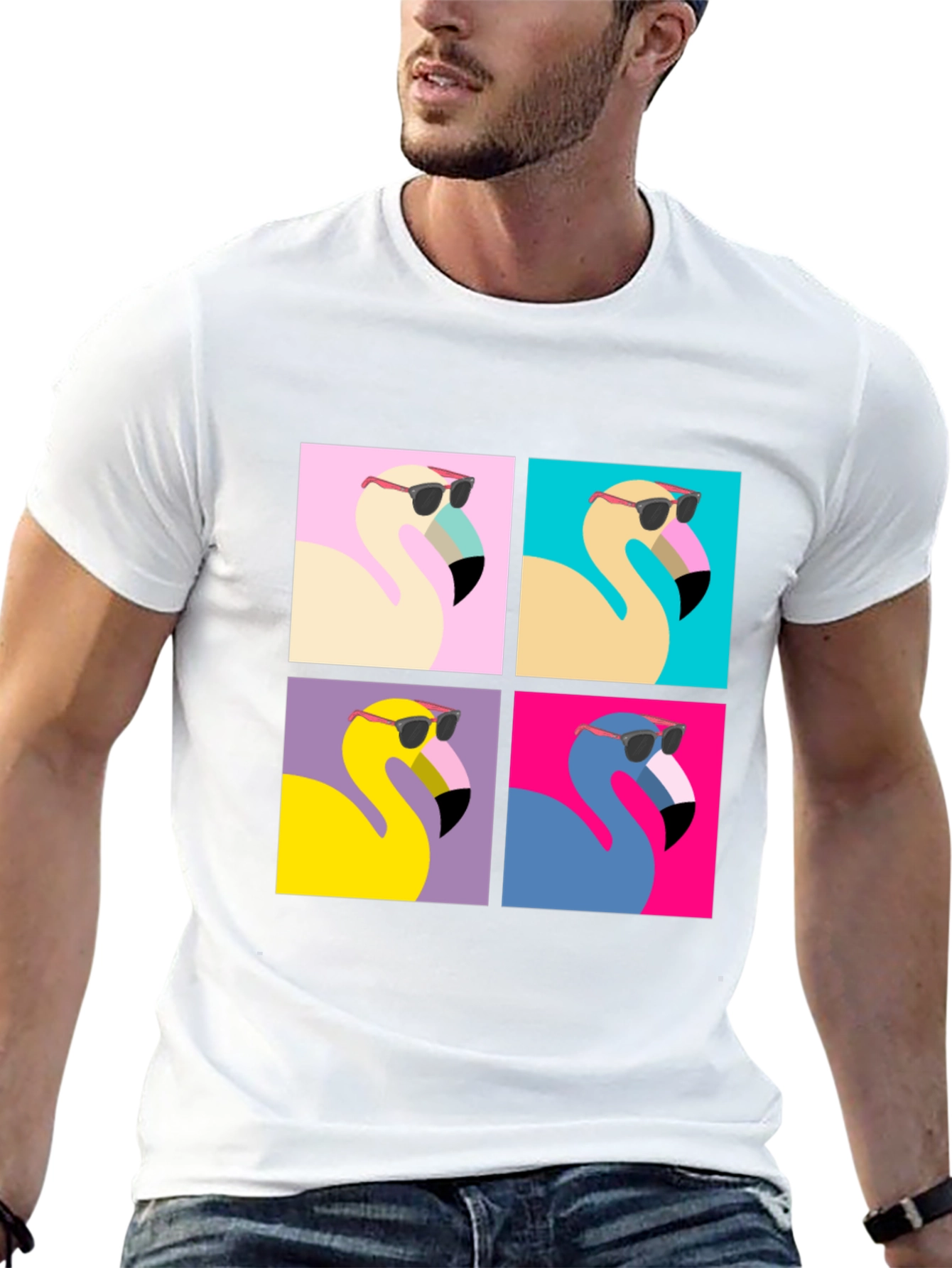 Cool Flamingo Pop Art Black Tee