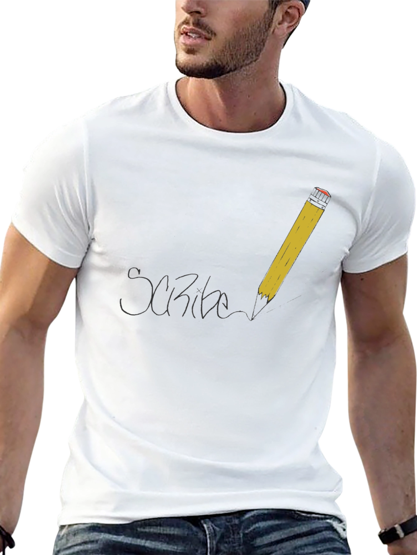 Scribe T-Shirt - Black Cotton Tee with Pencil Design