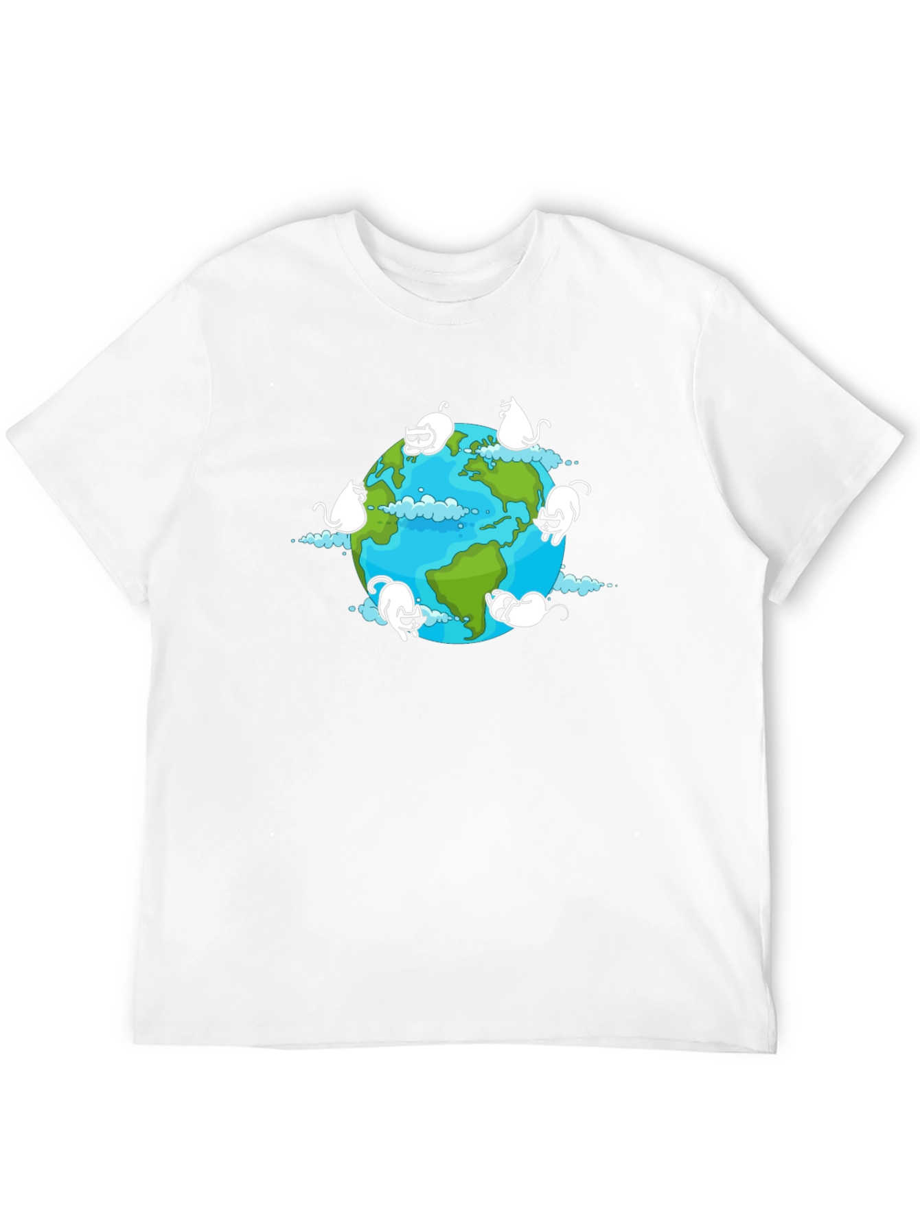 Cat Earth Graphic Black T-Shirt