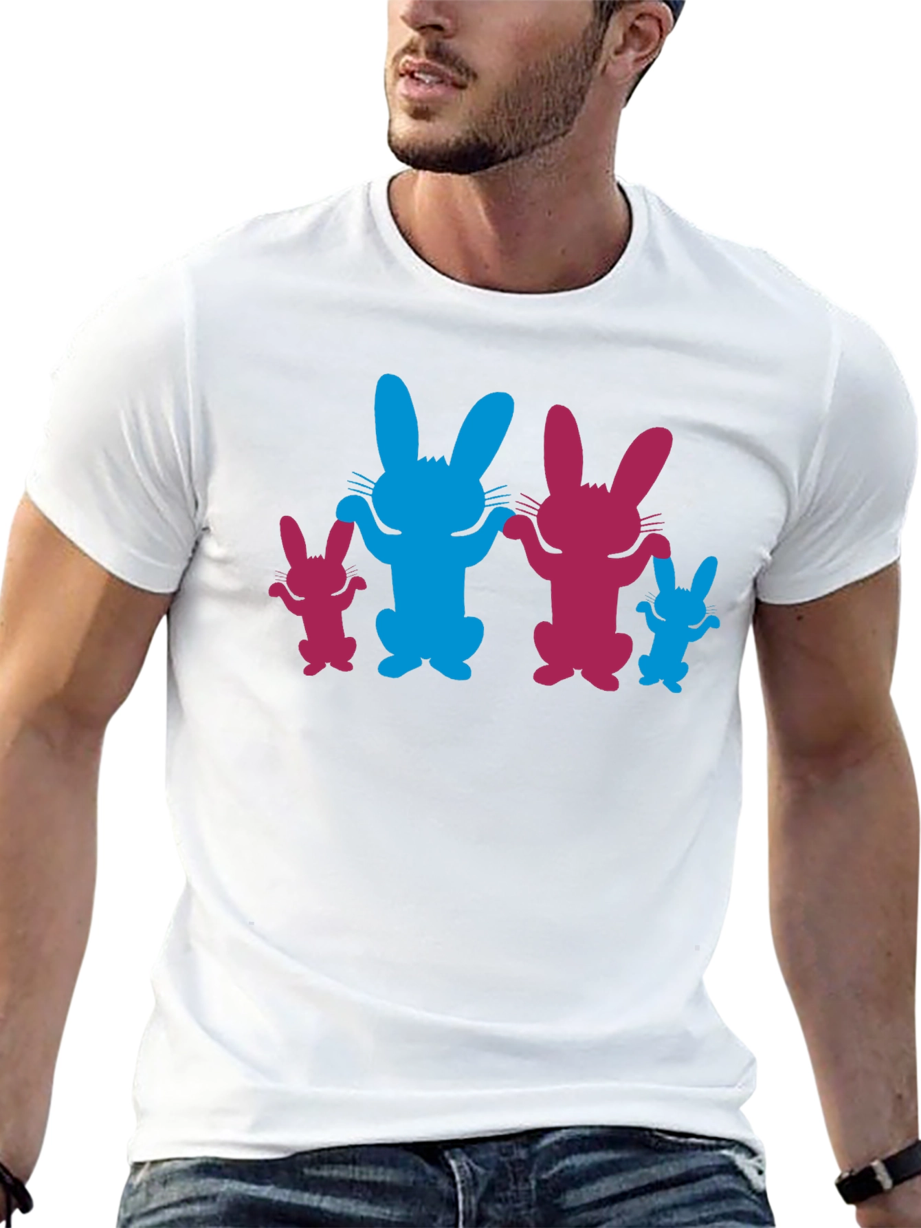 Bunny Family Graphic Tee - Black Cotton Blend