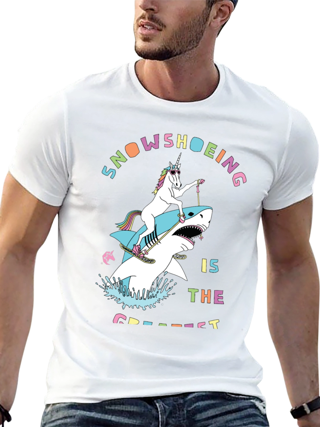 Snowshoeing Unicorn Shark Graphic Tee