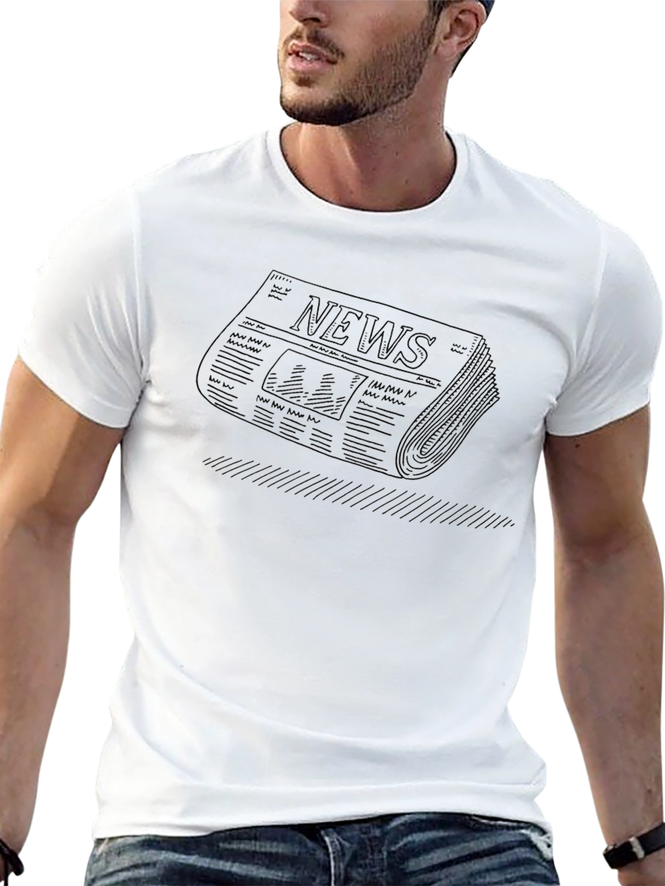 Modern Newspaper Graphic Black T-Shirt