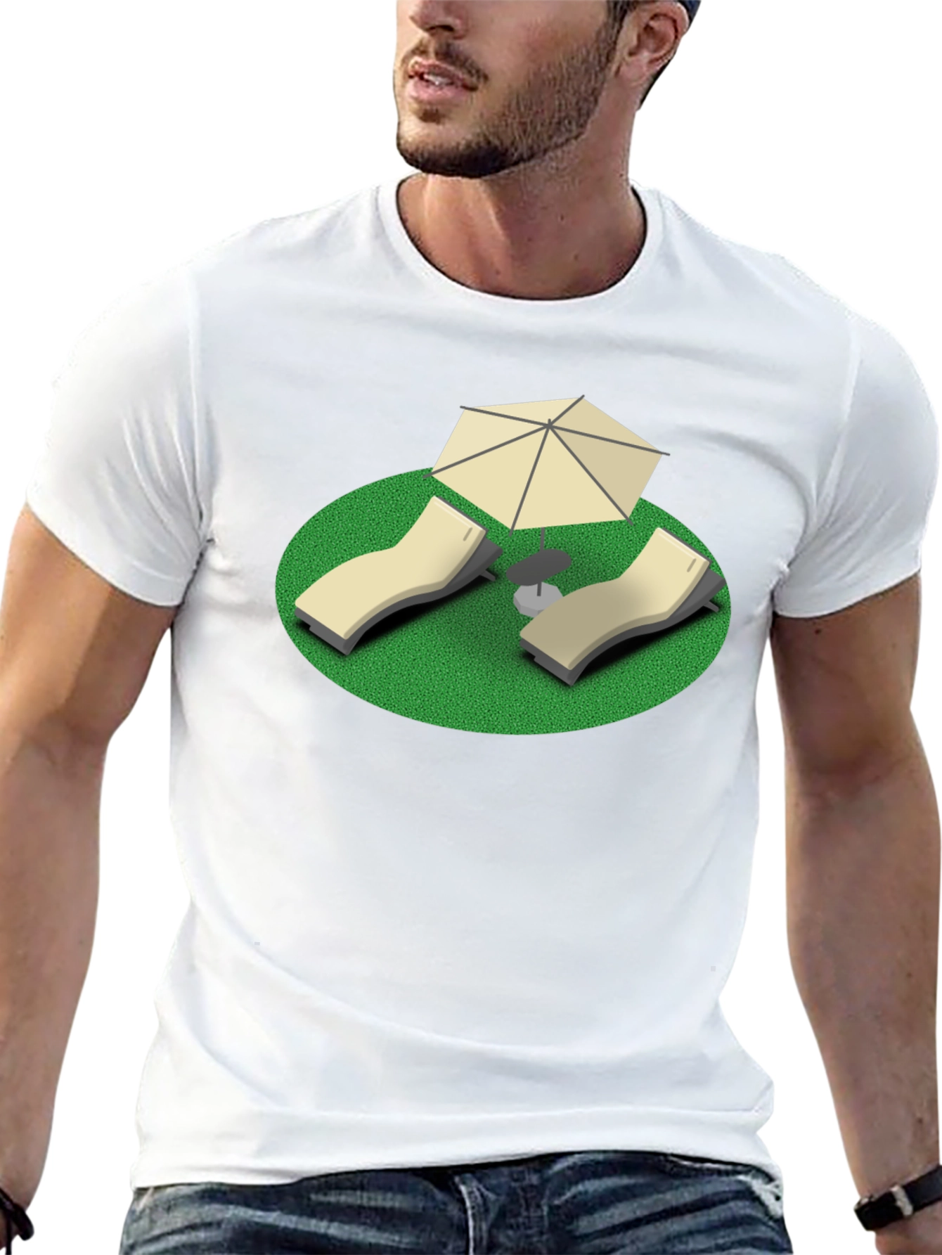 Relaxation Tee: Beach Chair & Umbrella Graphic T-Shirt