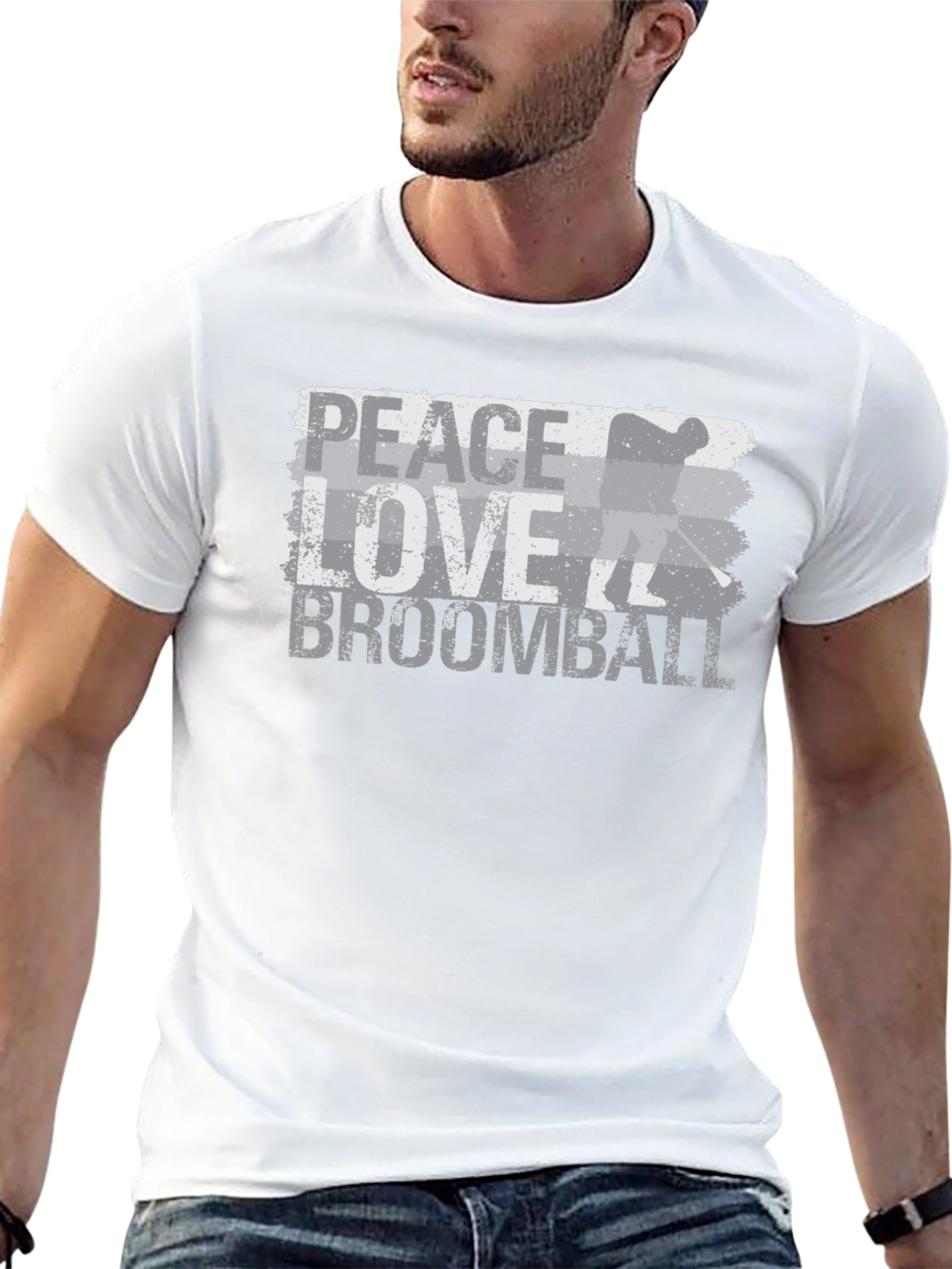 Peace Love Broomball T-Shirt - Distressed Graphic Tee