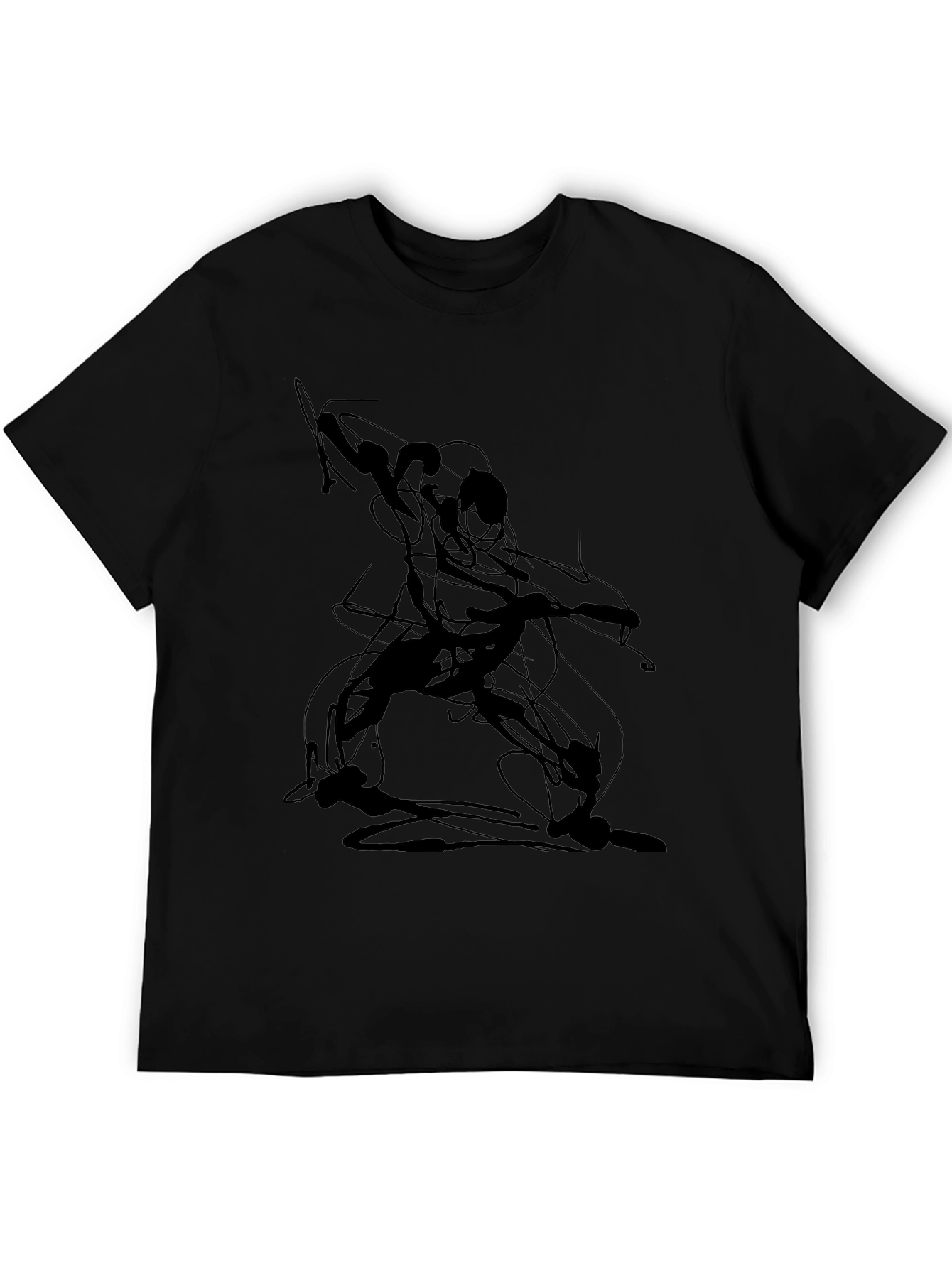 Abstract Line Art Graphic Tee - Black