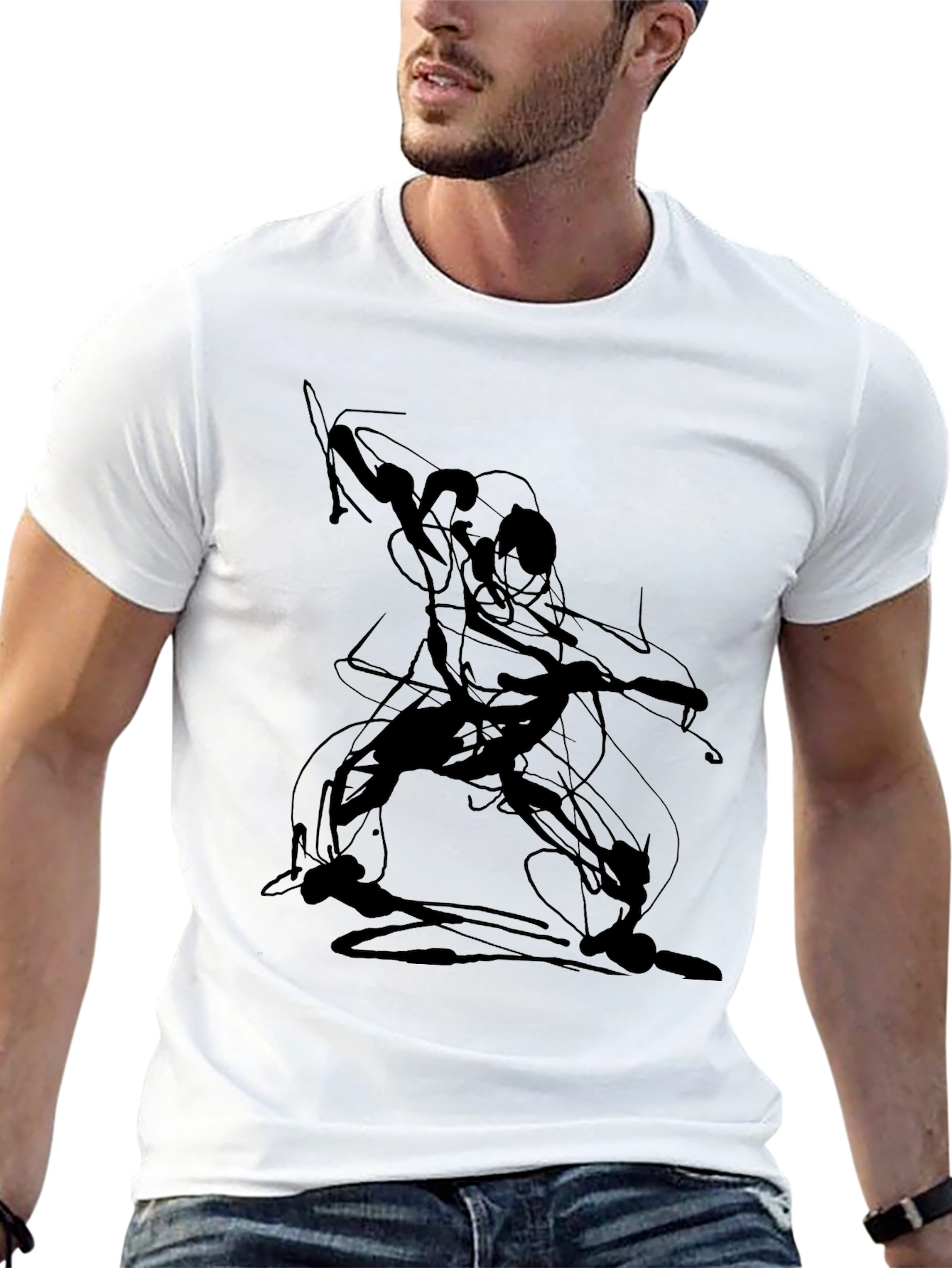 Abstract Line Art Graphic Tee - Black