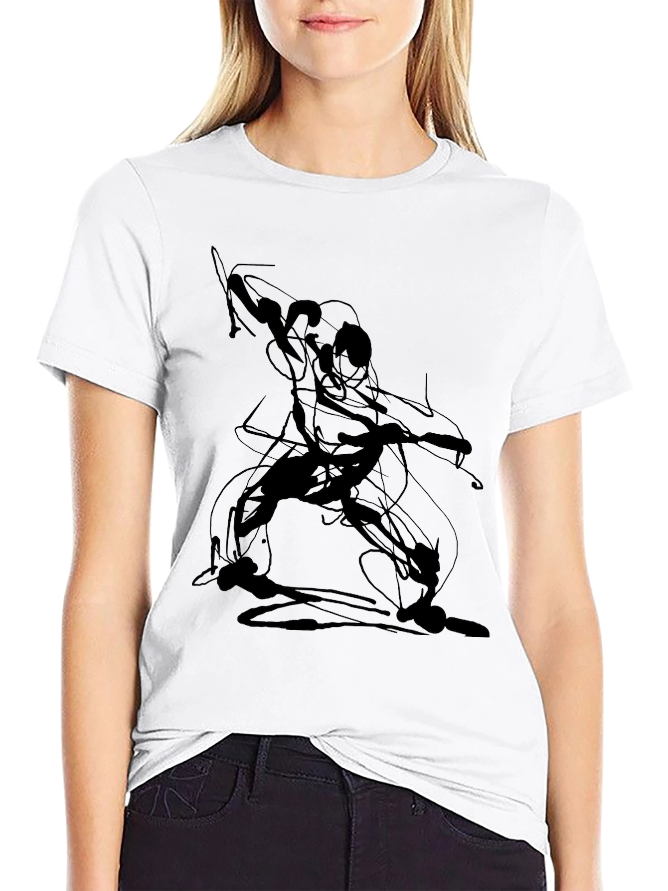 Abstract Line Art Graphic Tee - Black