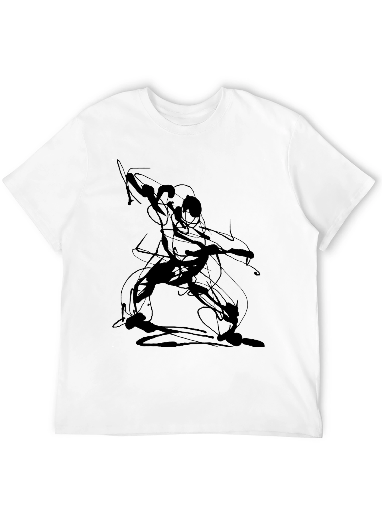 Abstract Line Art Graphic Tee - Black