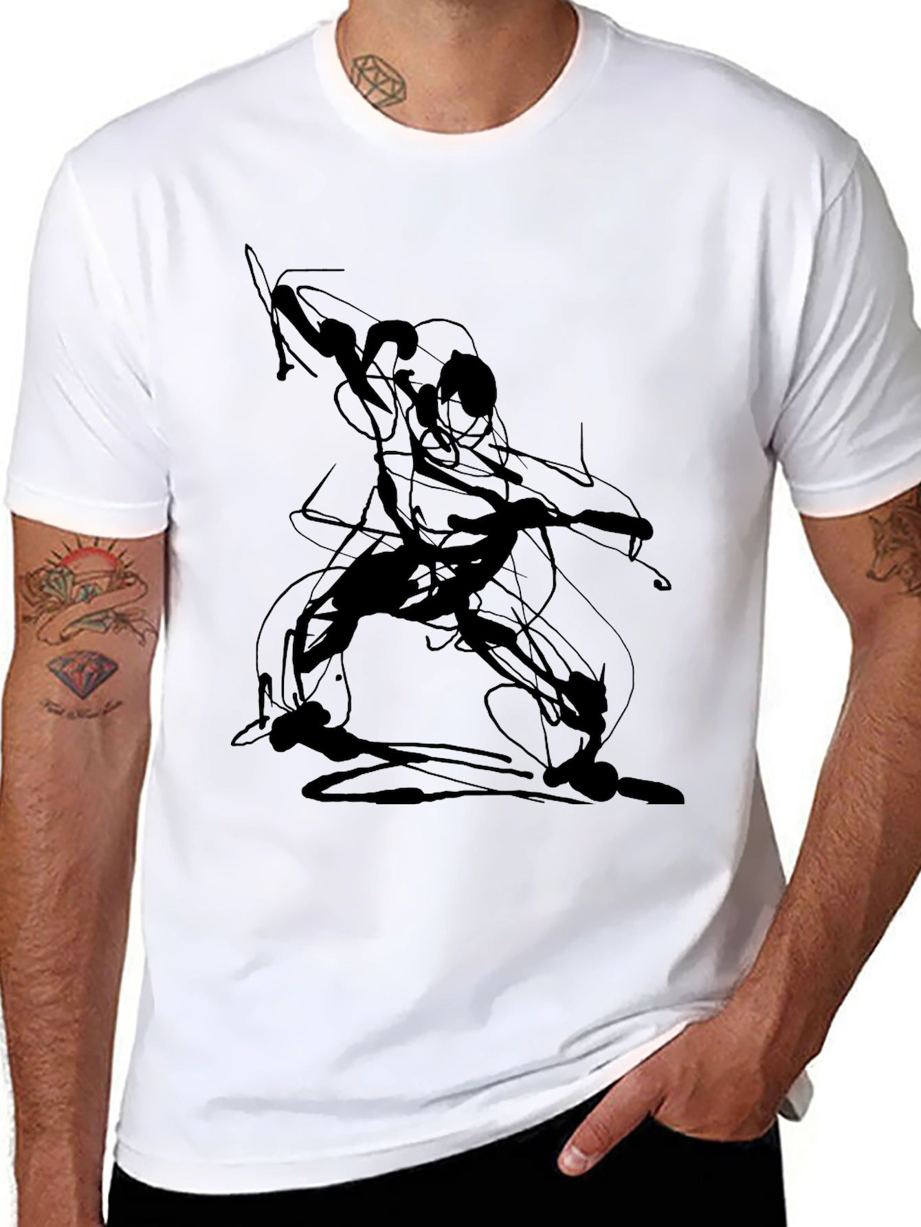Abstract Line Art Graphic Tee - Black