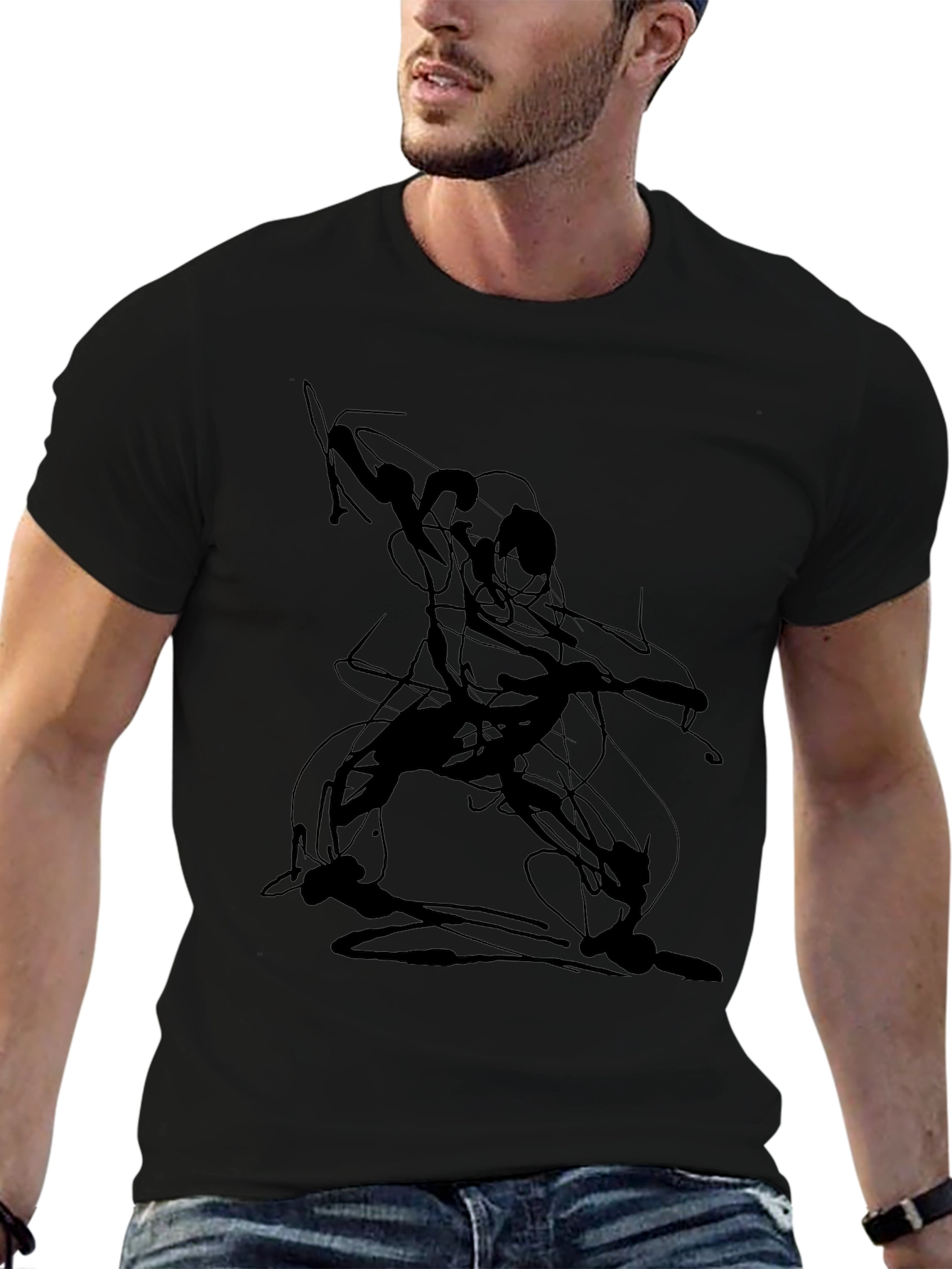 Abstract Line Art Graphic Tee - Black