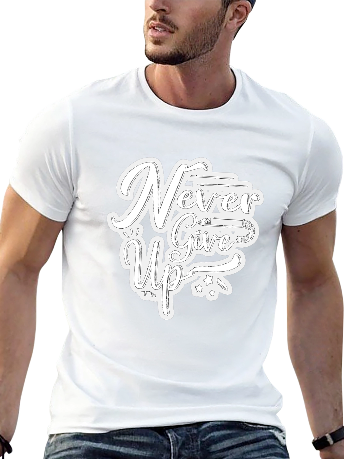 Never Give Up Graphic Print T-Shirt - Black