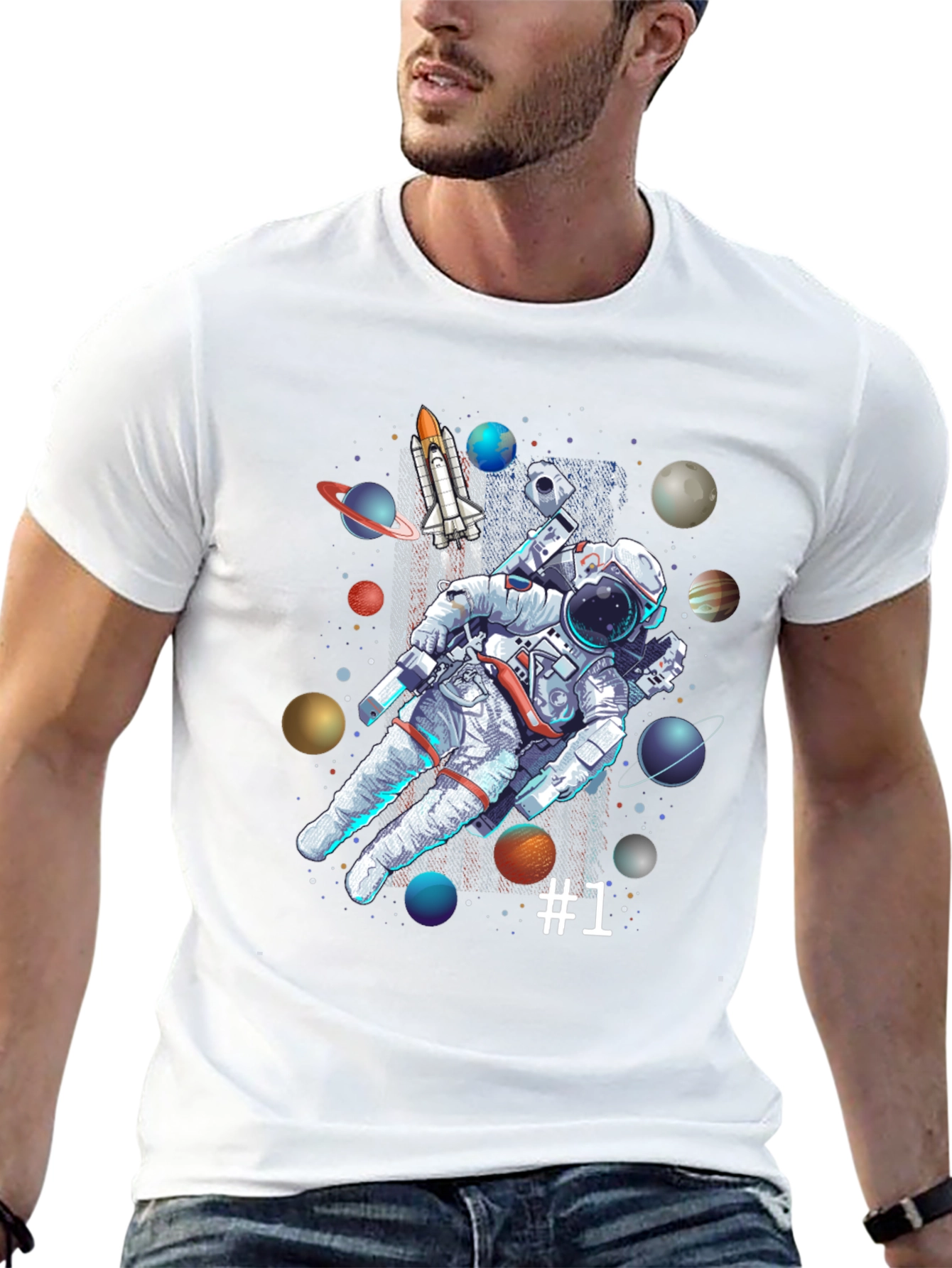 Astronaut in Space Graphic T-Shirt - Black