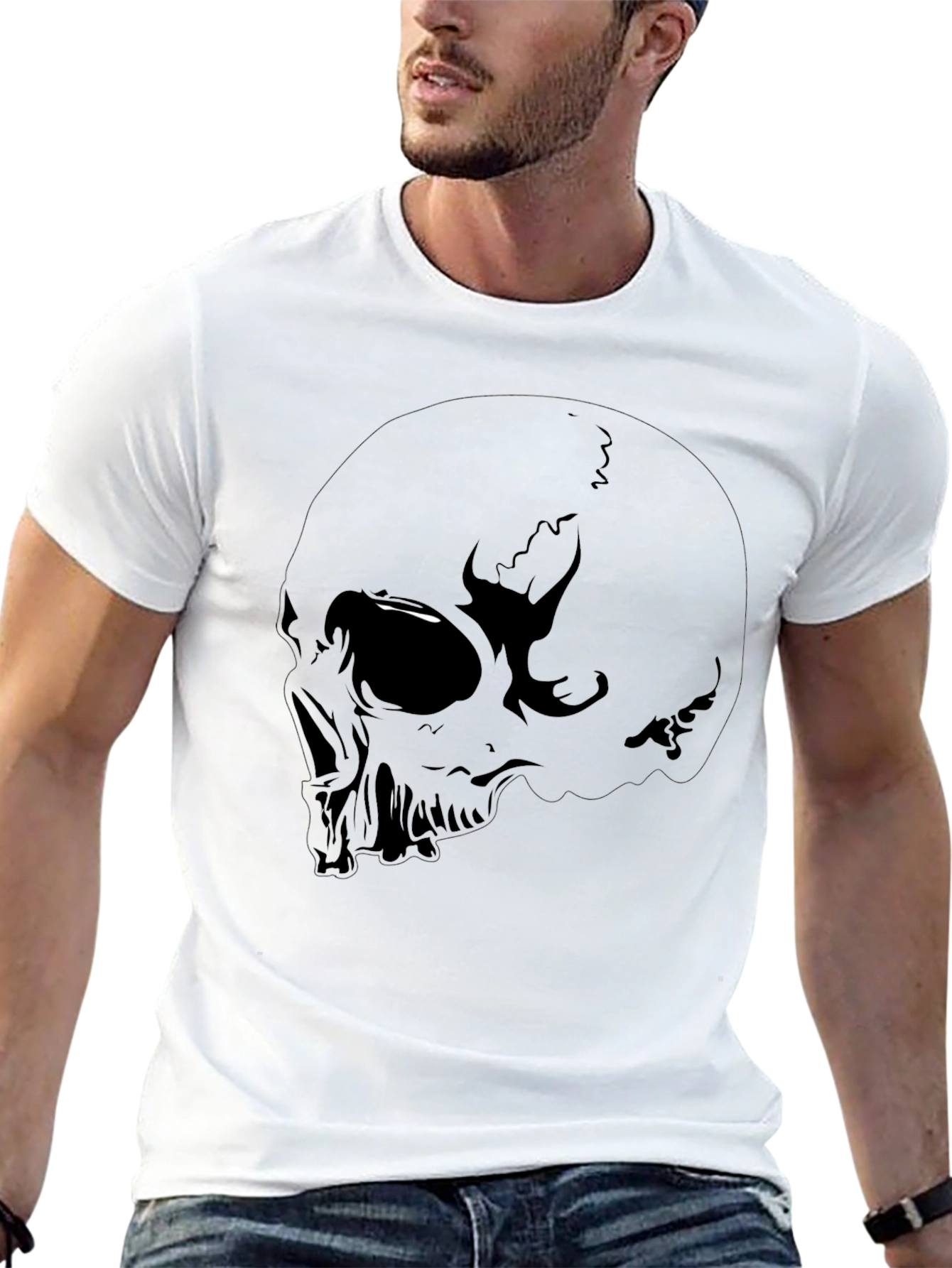Skull Graphic Tee - Black Cotton Casual Shirt