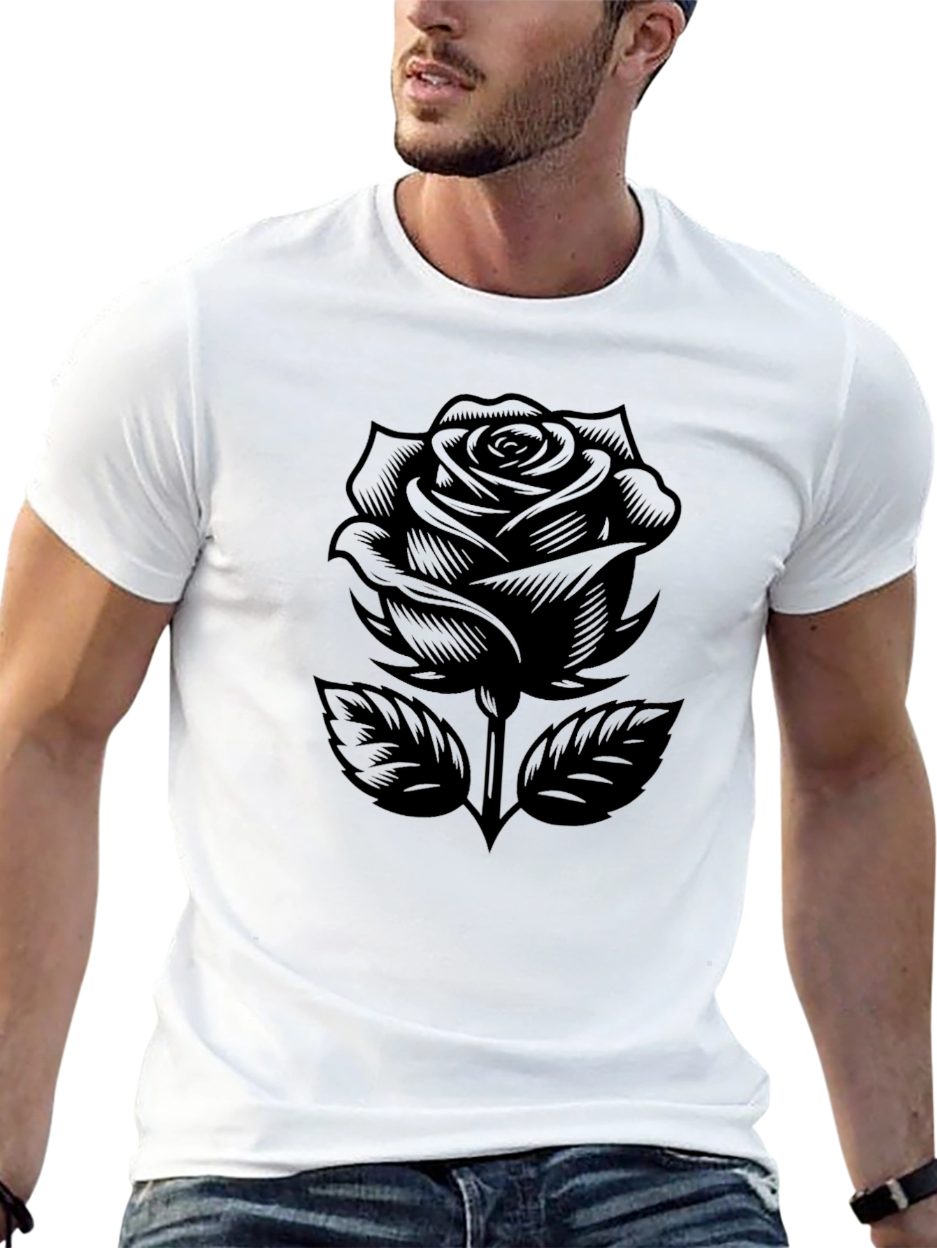 Black Rose Graphic Tee - Modern Floral Design