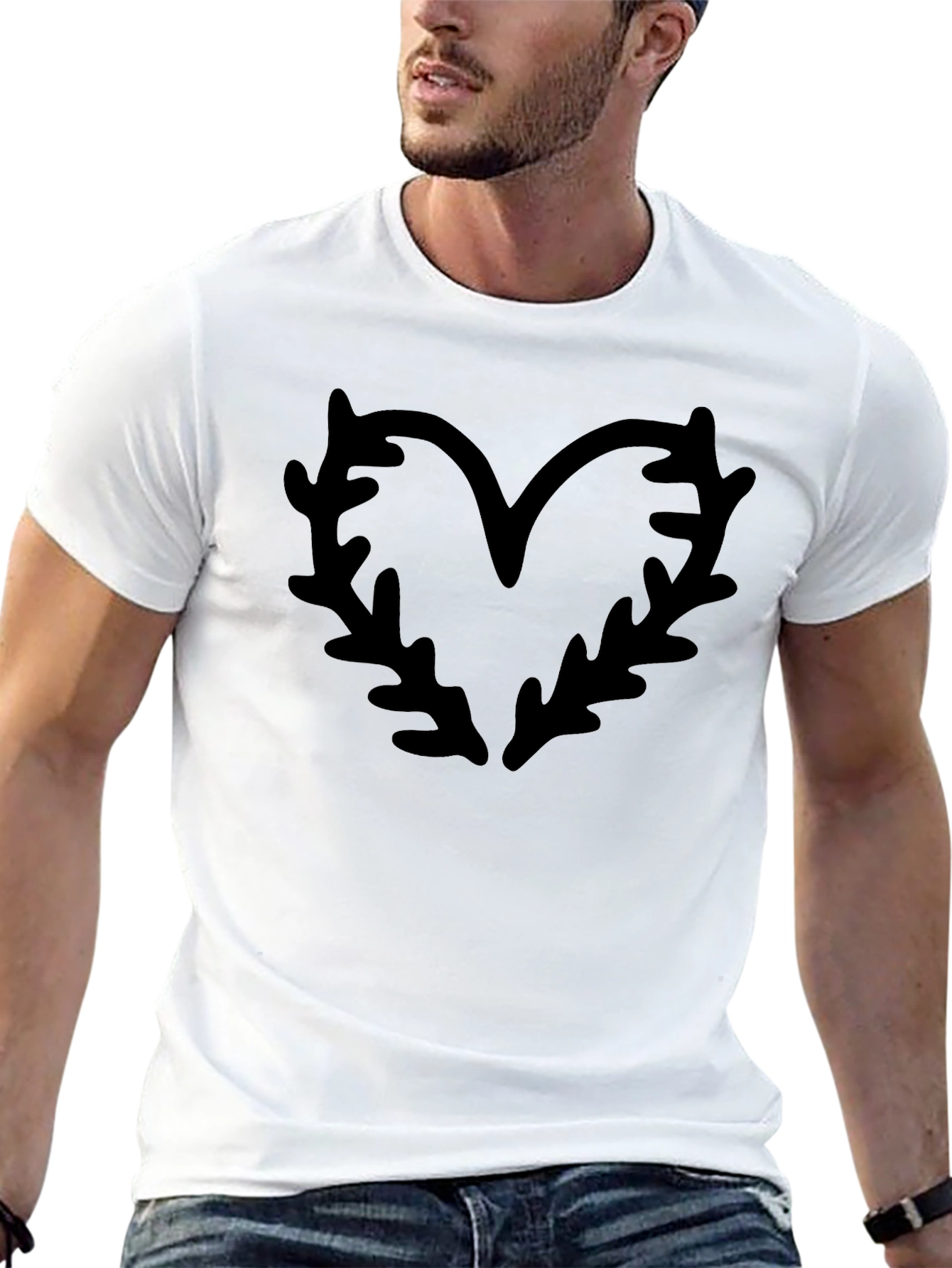 Unique Heart Fern Graphic Black T-Shirt