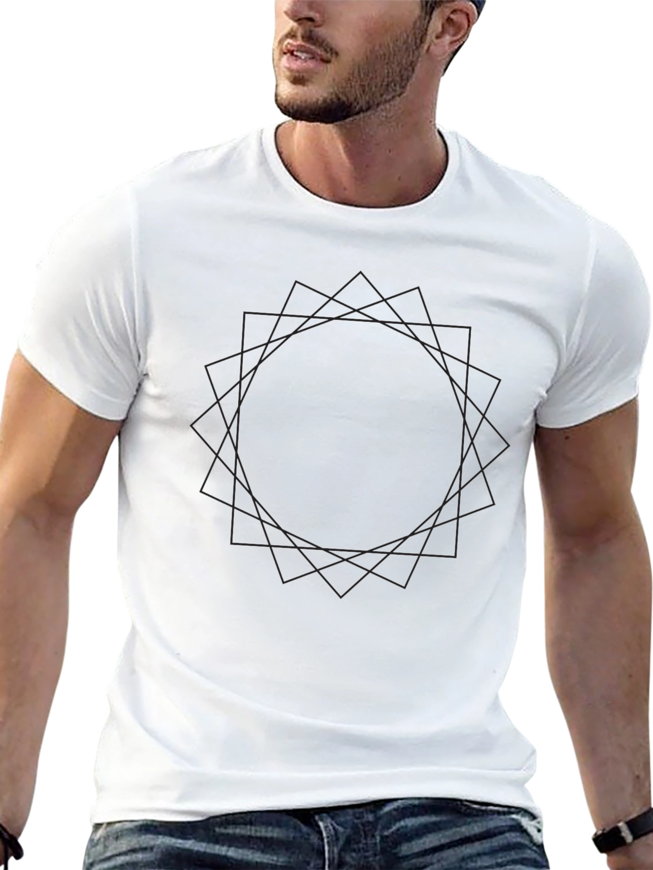 Geometric Graphic Black T-Shirt for Men