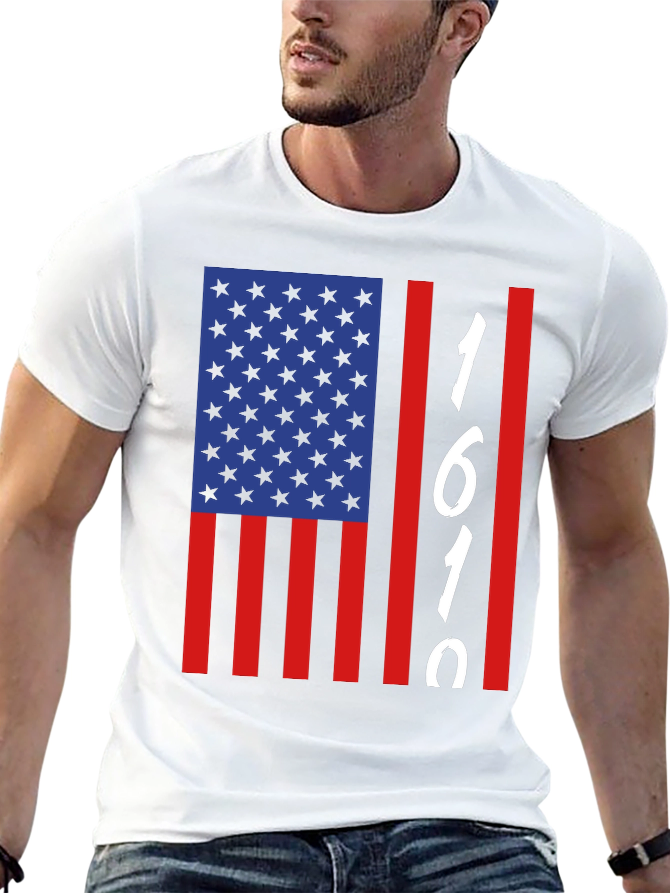 1619 USA Flag Graphic Tee - Black Cotton Blend