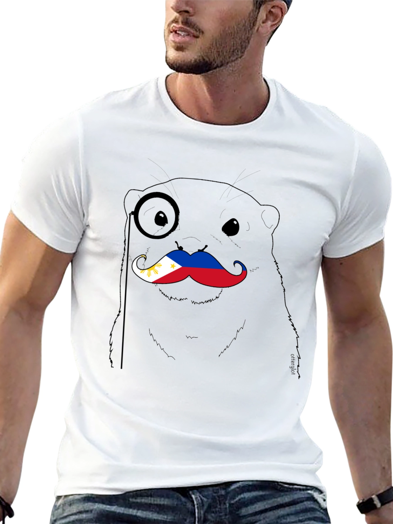 Otter with Philippines Flag Mustache T-Shirt