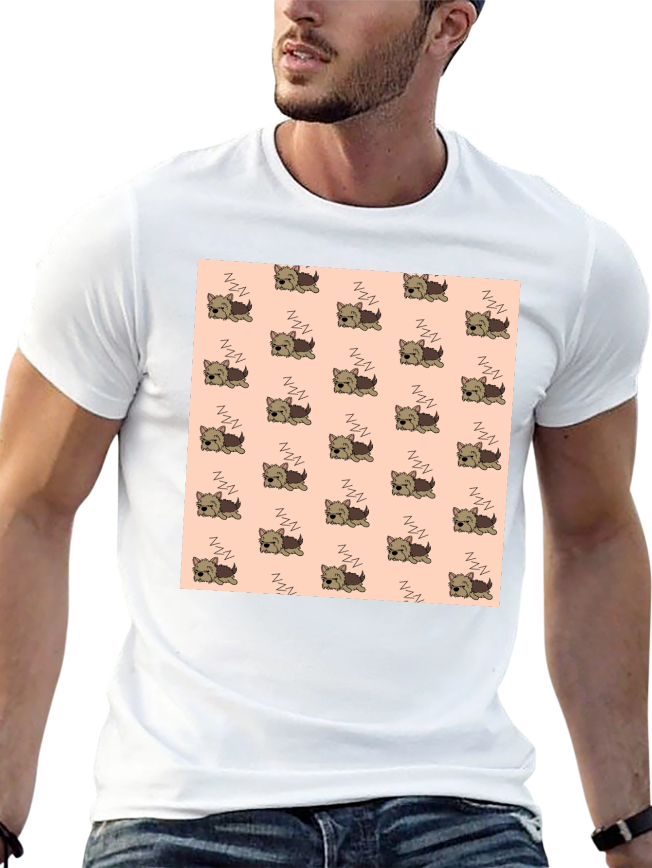 Cute Sleeping Dog Pattern Mens T-Shirt