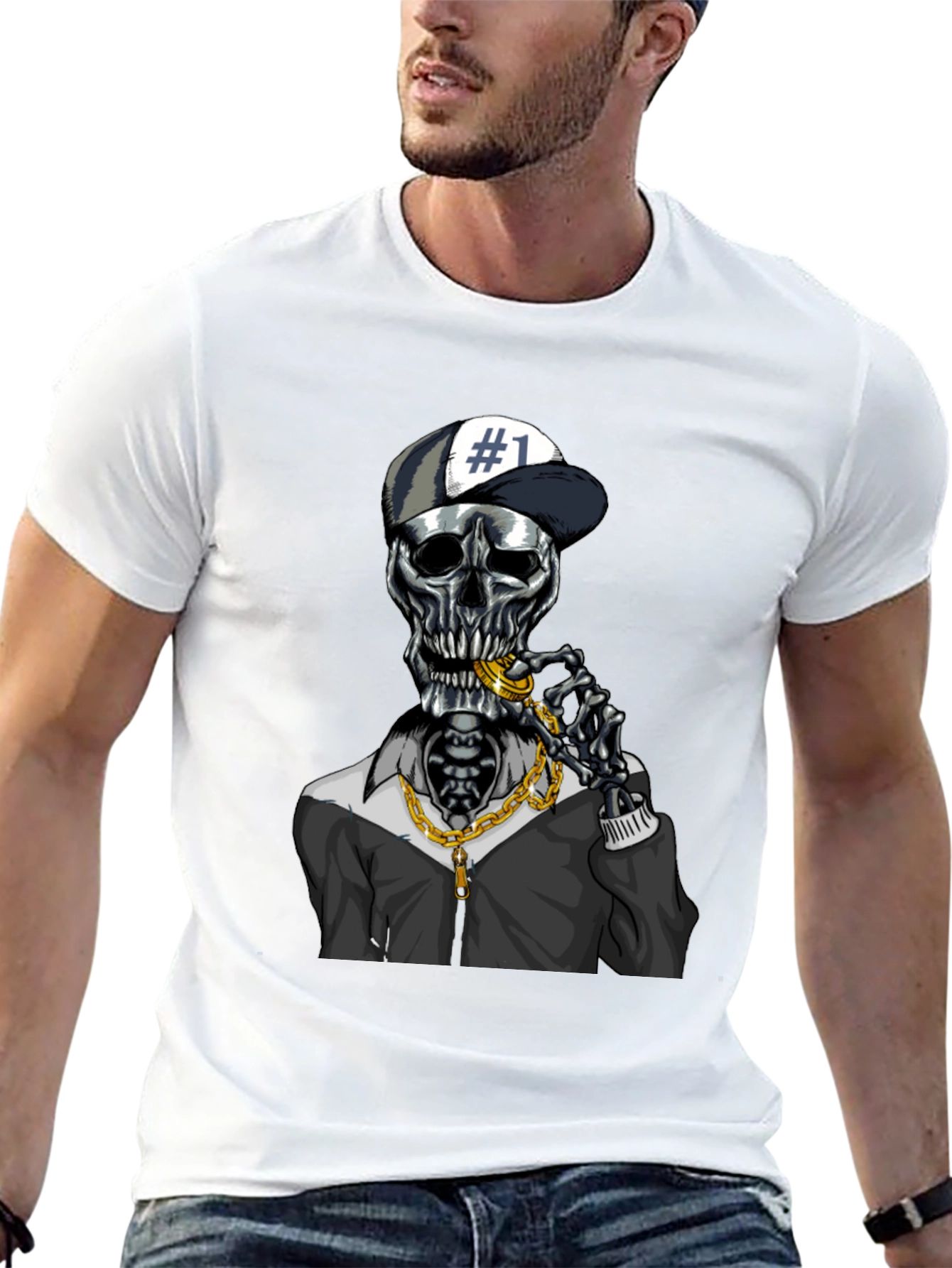 Trendy Skeleton Graphic Tee - Black