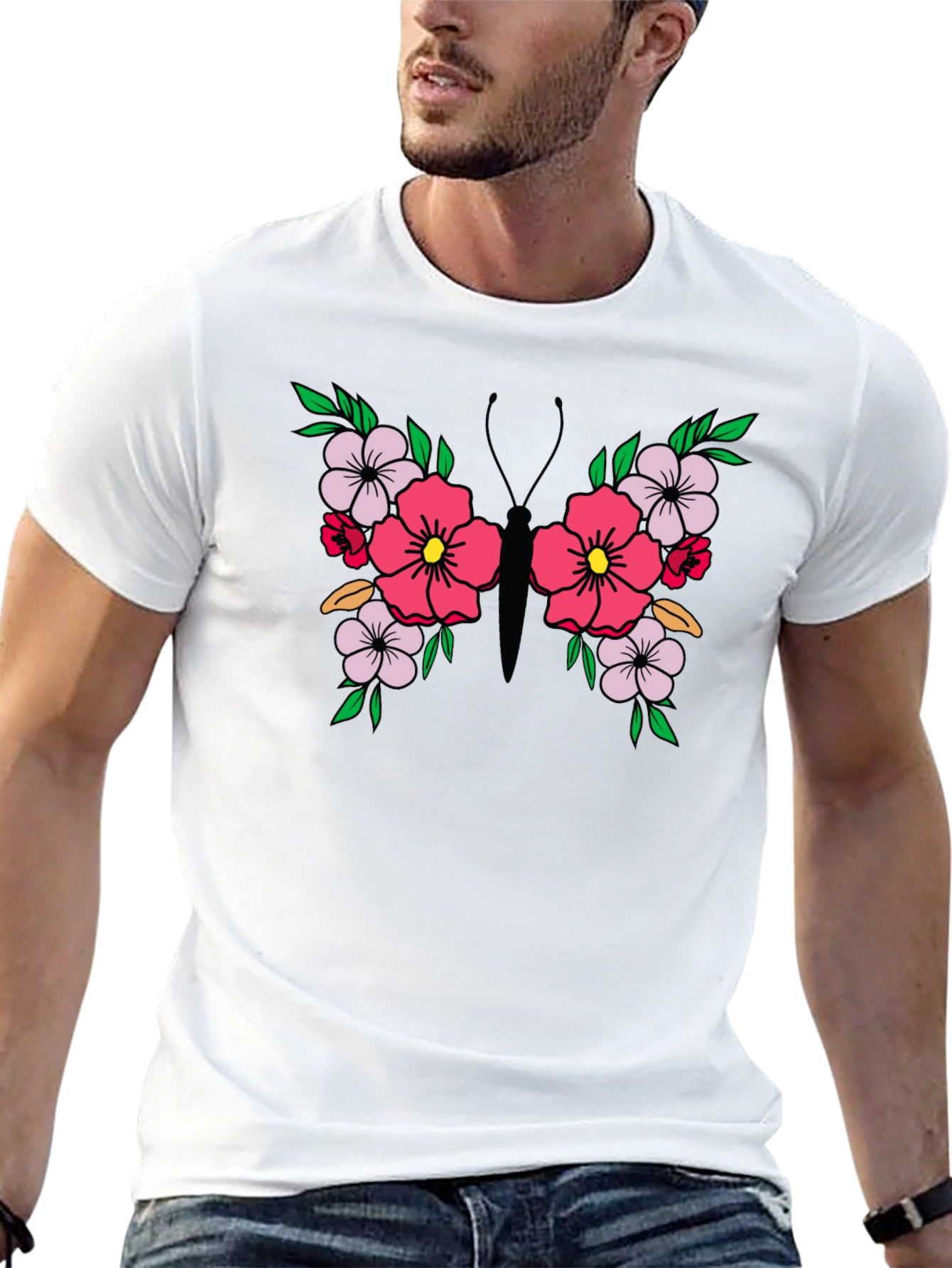 Floral Butterfly Graphic Tee - Black Unisex T-Shirt