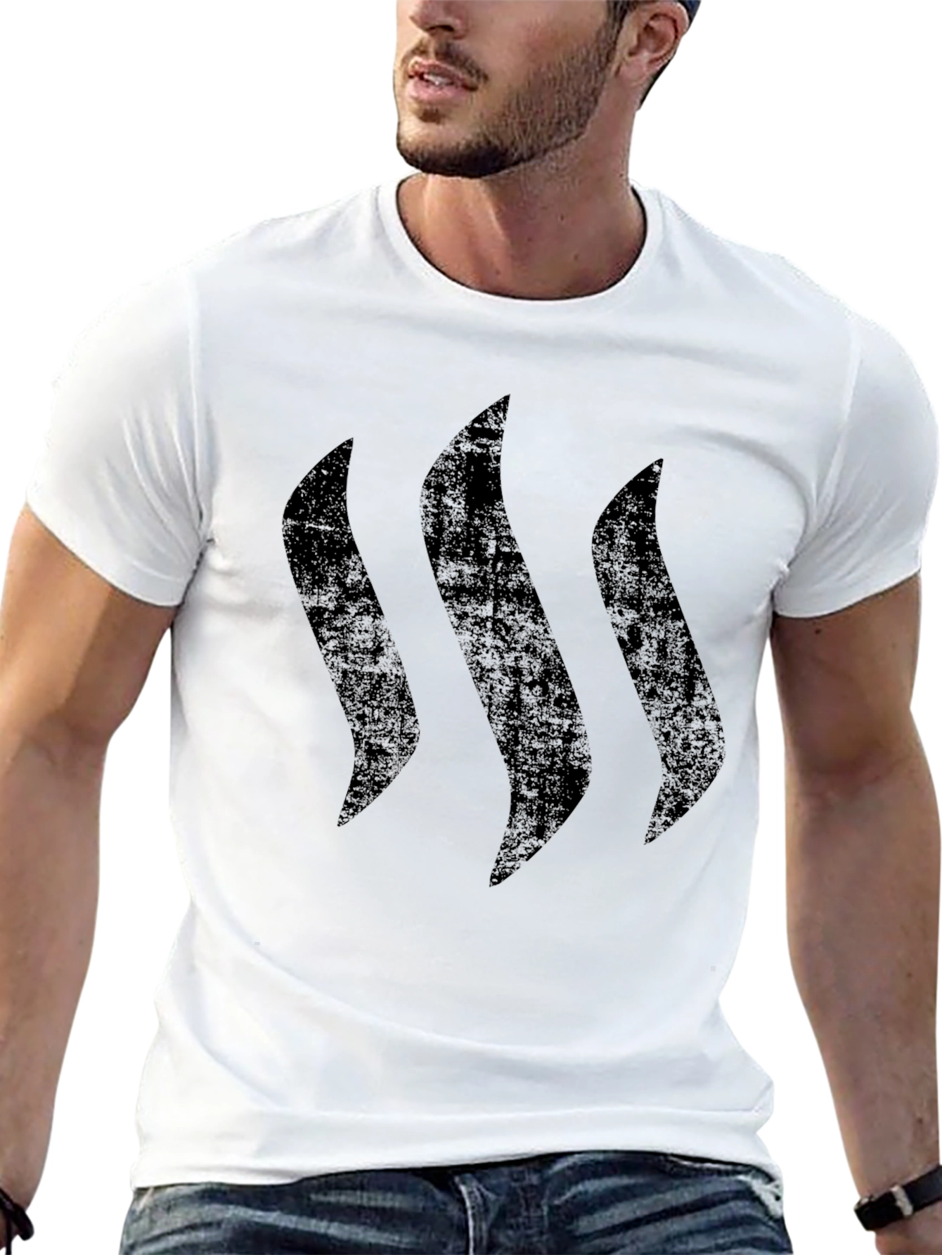 Mens Black Graphic Tee - Three Vertical Lines