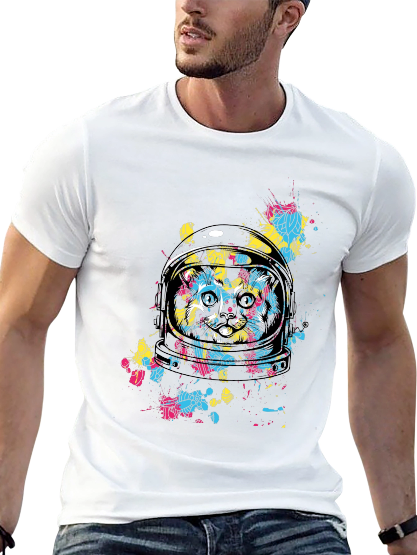 Astronaut Cat Graphic T-Shirt - Space Feline Tee