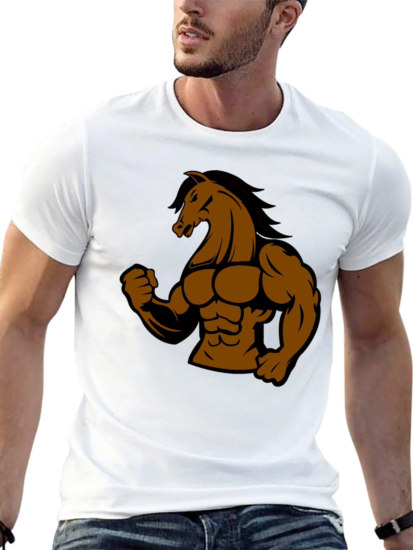 Muscle Horse Graphic Tee - Black Cotton T-Shirt