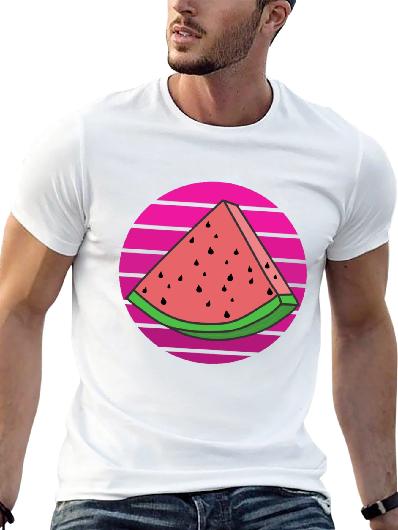 Retro Watermelon Slice Graphic Tee - Black