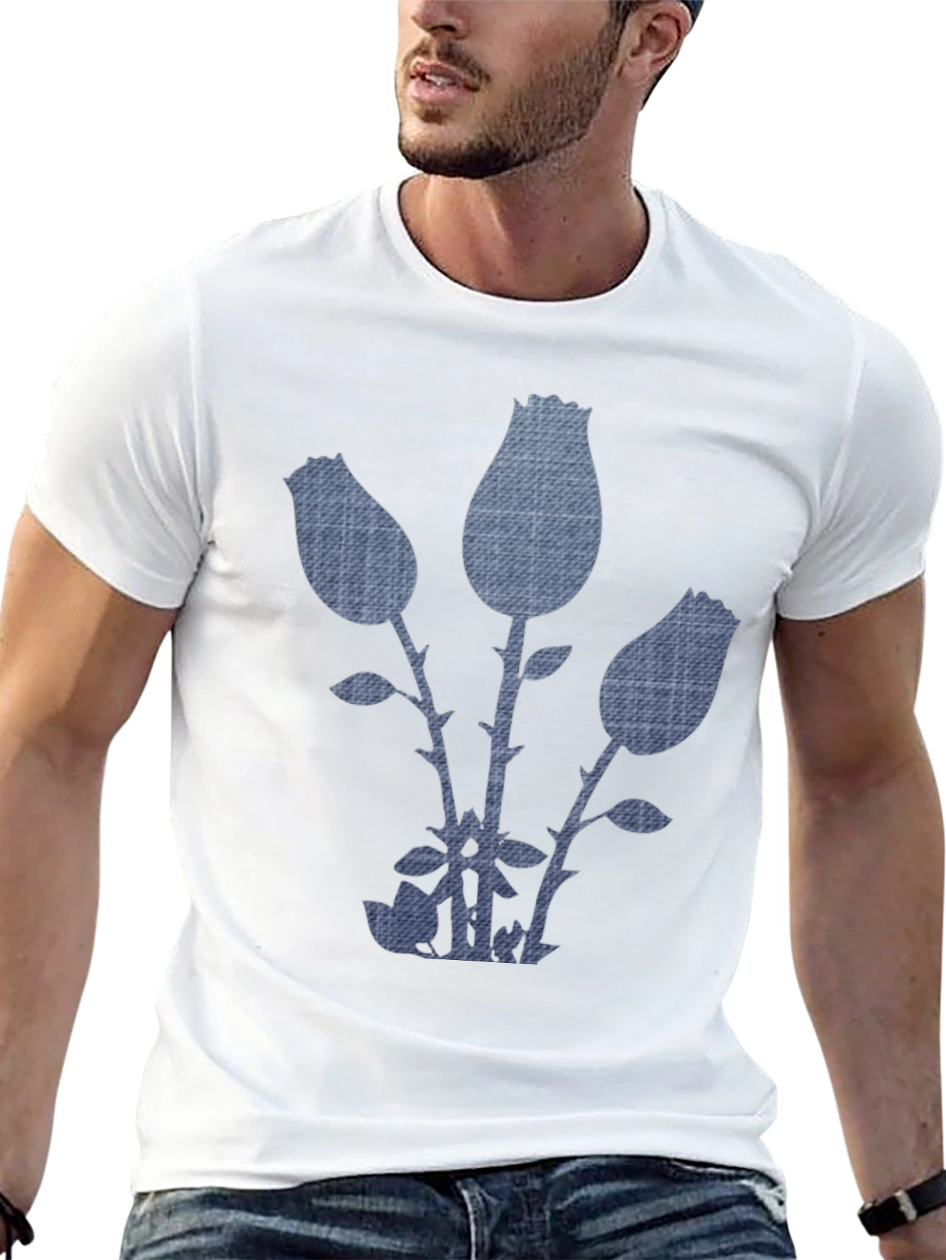 Denim Rose Graphic Tee - Modern Casual Style