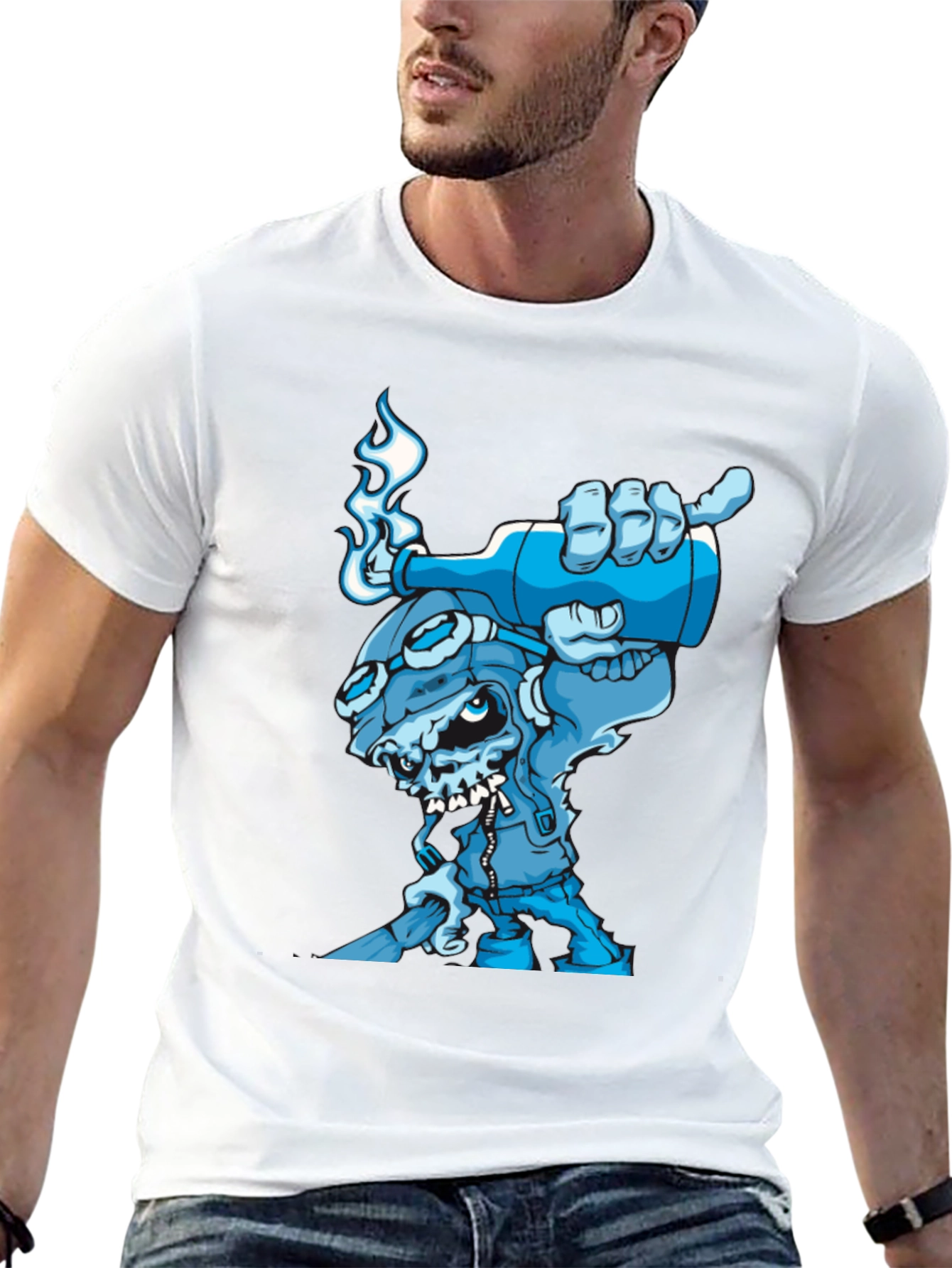 Cool Blue Cartoon Skull T-Shirt