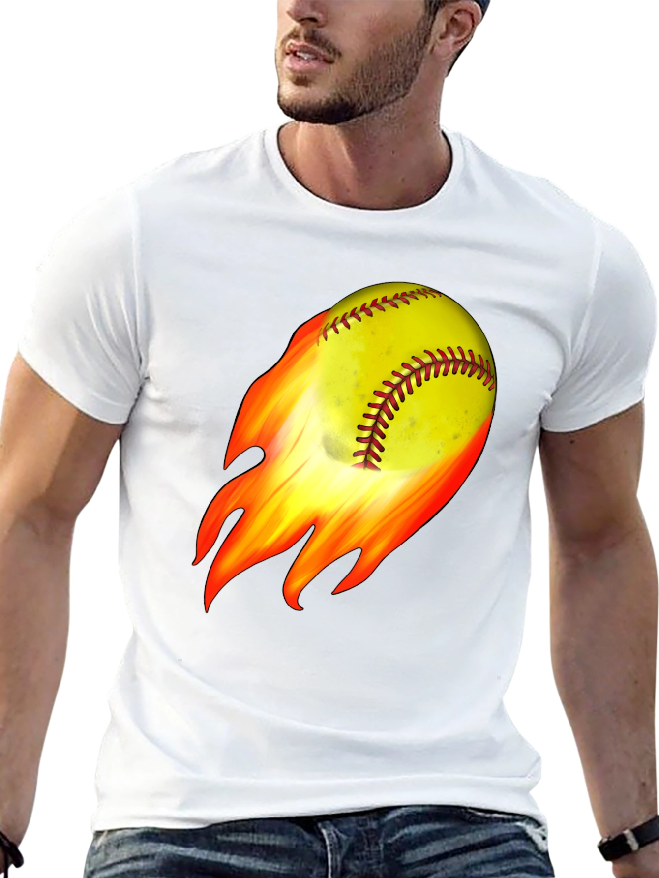 Flaming Softball Graphic T-Shirt