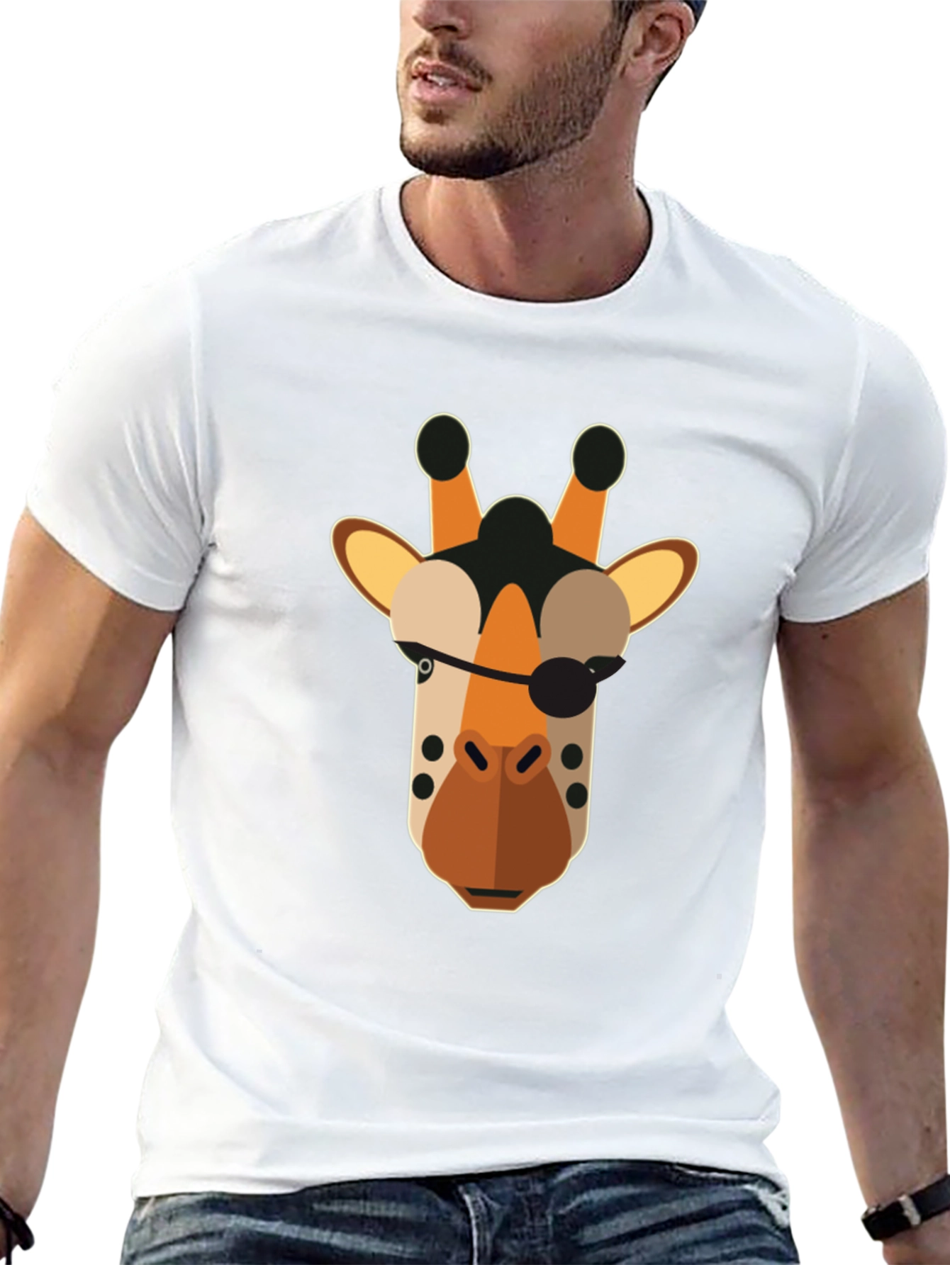 Pirate Giraffe Graphic Tee - Black Cotton T-Shirt
