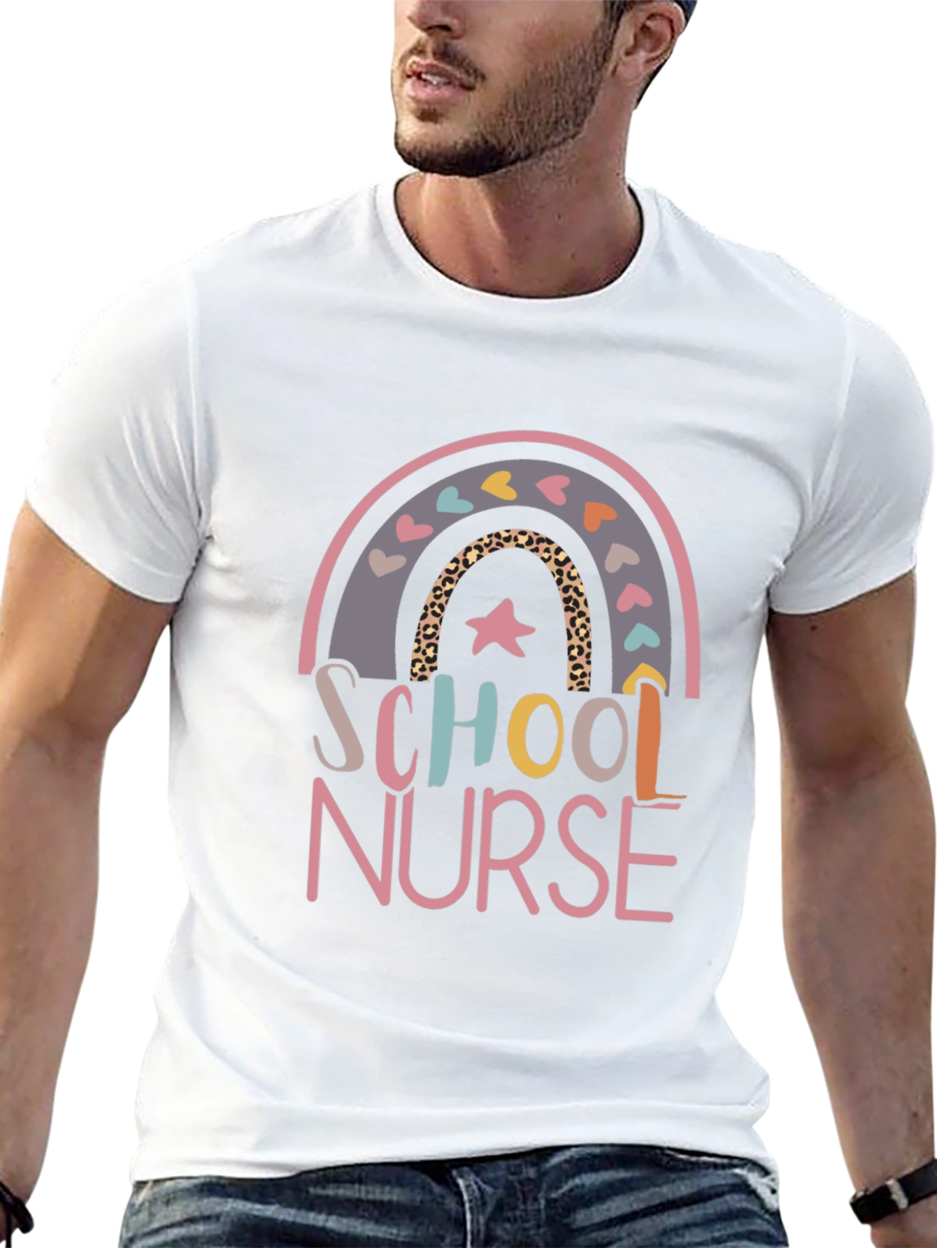 School Nurse Rainbow Graphic Tee