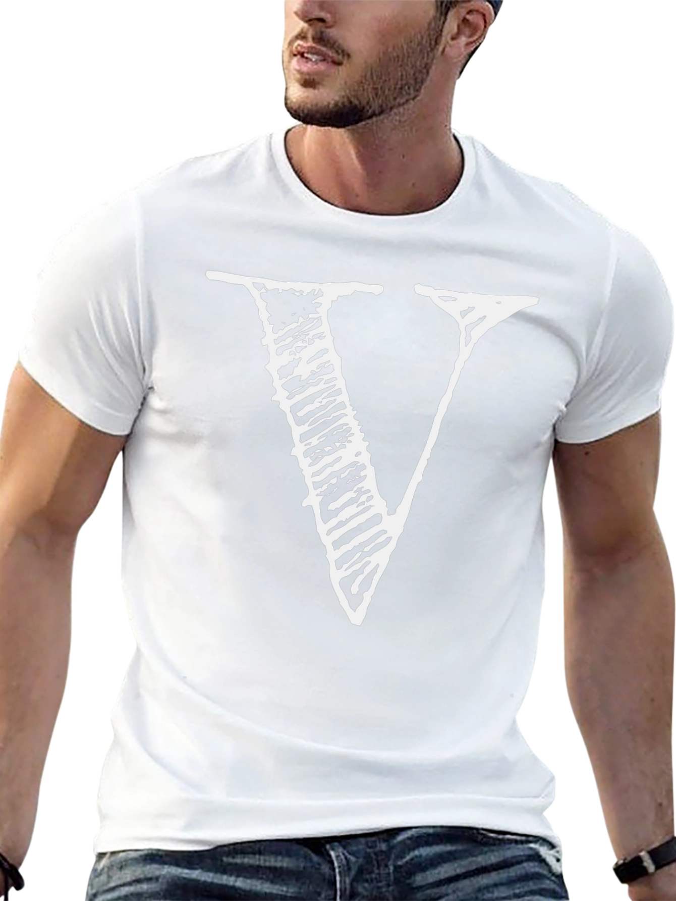 Statement Black T-Shirt with Bold White V Design