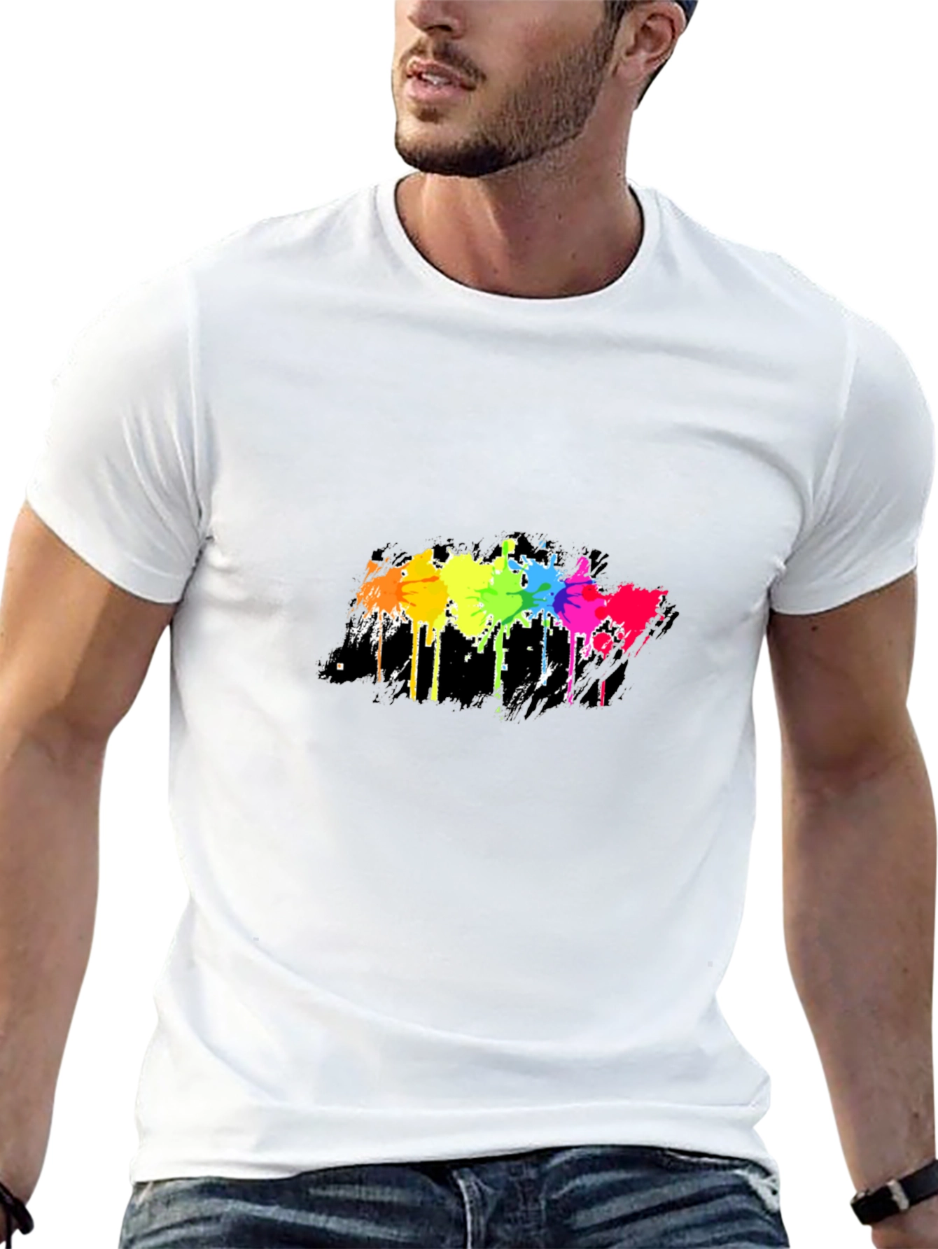 Rainbow Splash Graphic Tee - Mens Black T-Shirt
