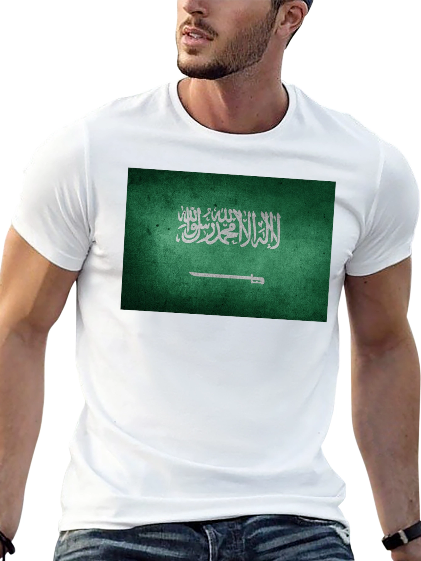 Saudi Arabia Flag T-Shirt - Black Crew Neck