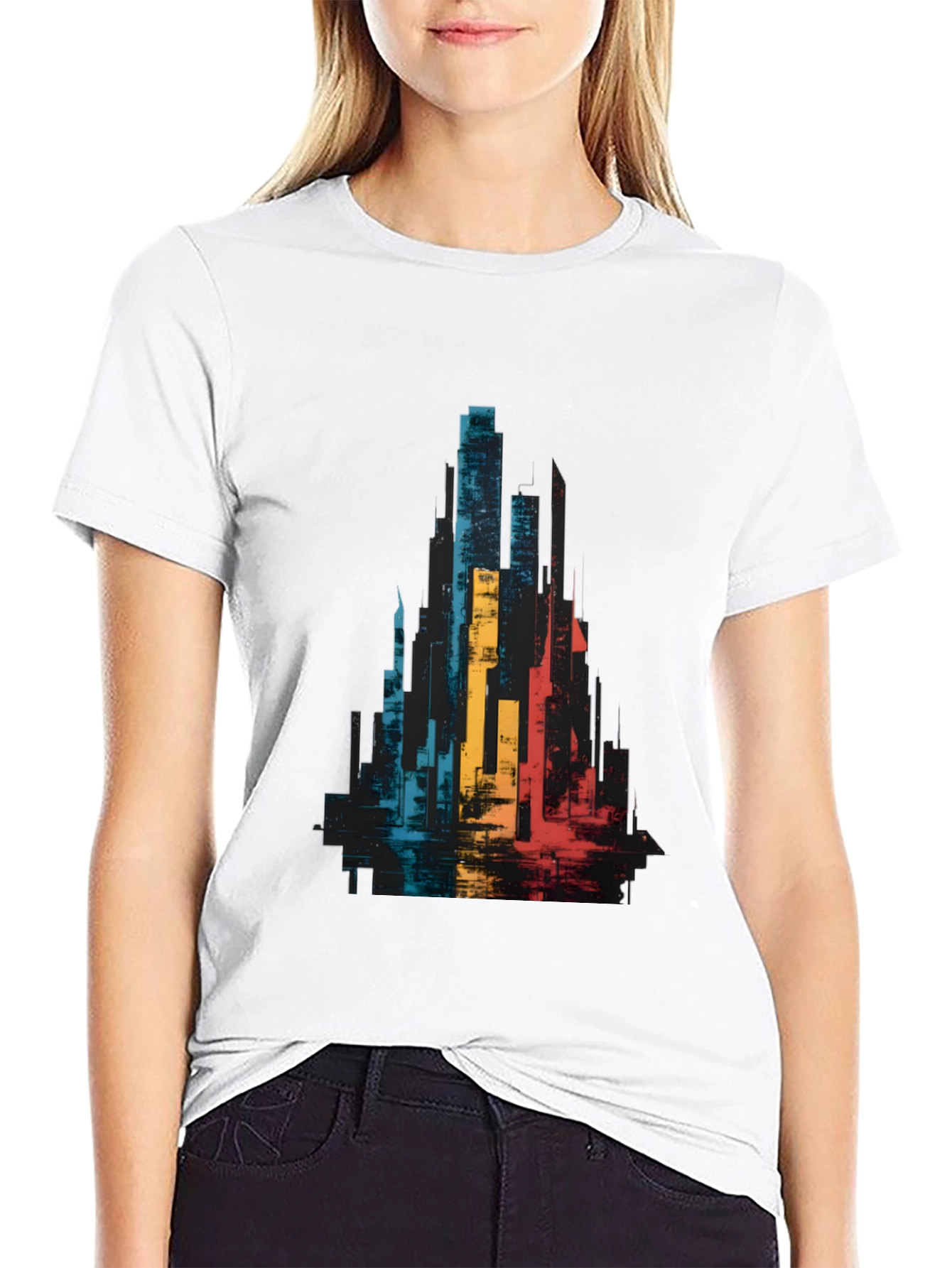 Abstract Cityscape Graphic Tee - Black Unisex T-Shirt