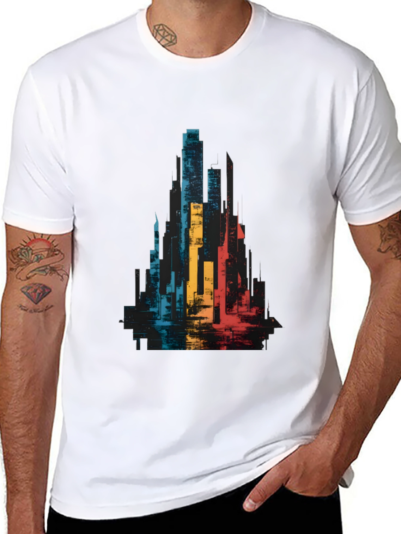 Abstract Cityscape Graphic Tee - Black Unisex T-Shirt