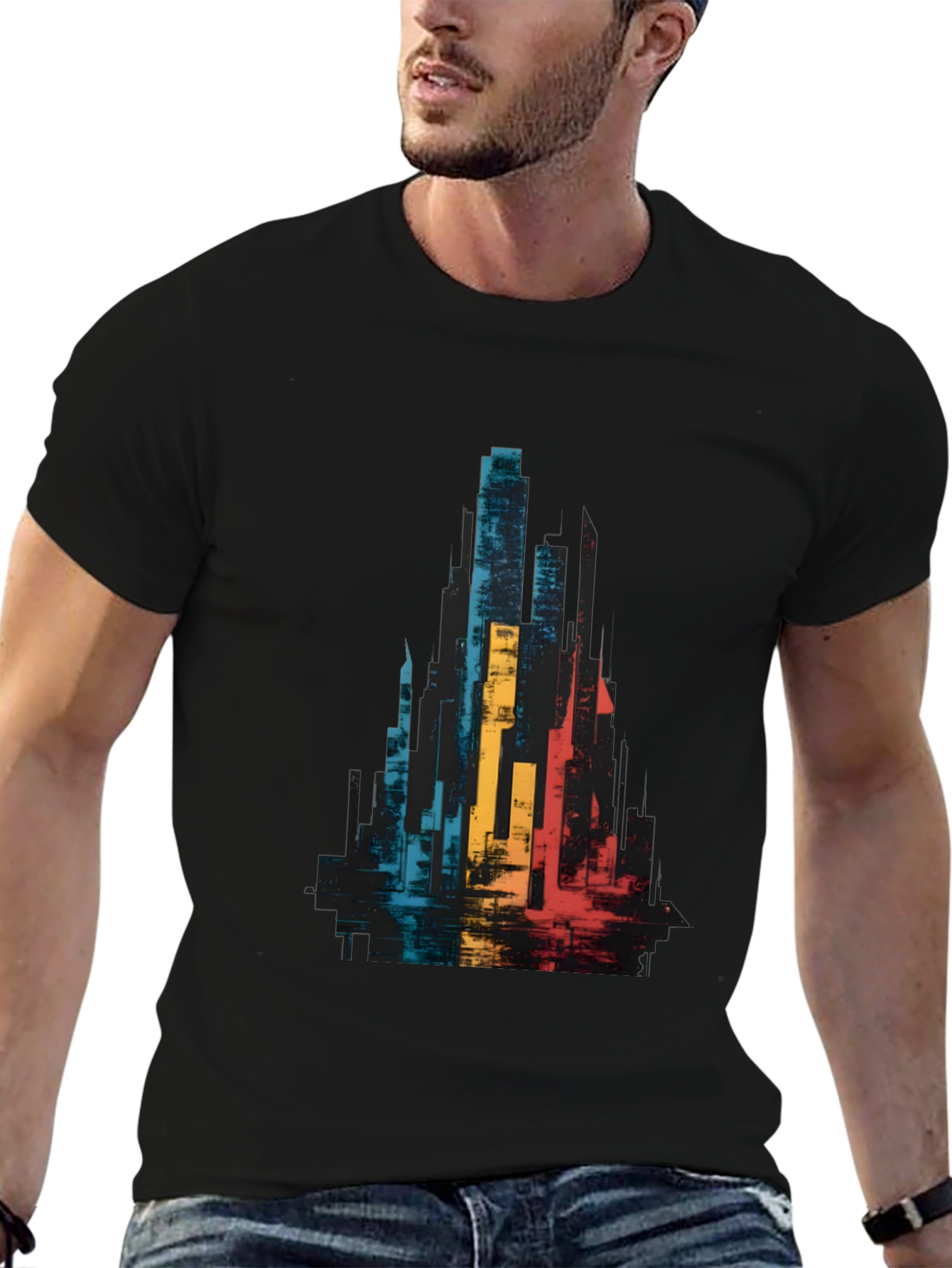 Abstract Cityscape Graphic Tee - Black Unisex T-Shirt