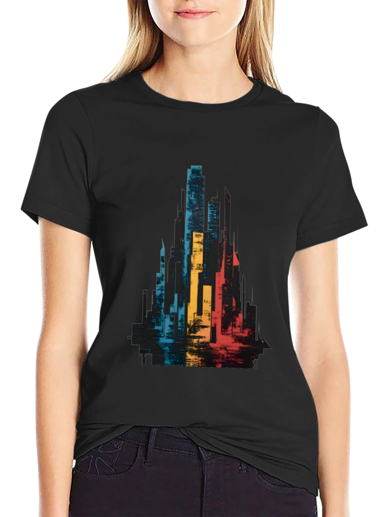 Abstract Cityscape Graphic Tee - Black Unisex T-Shirt